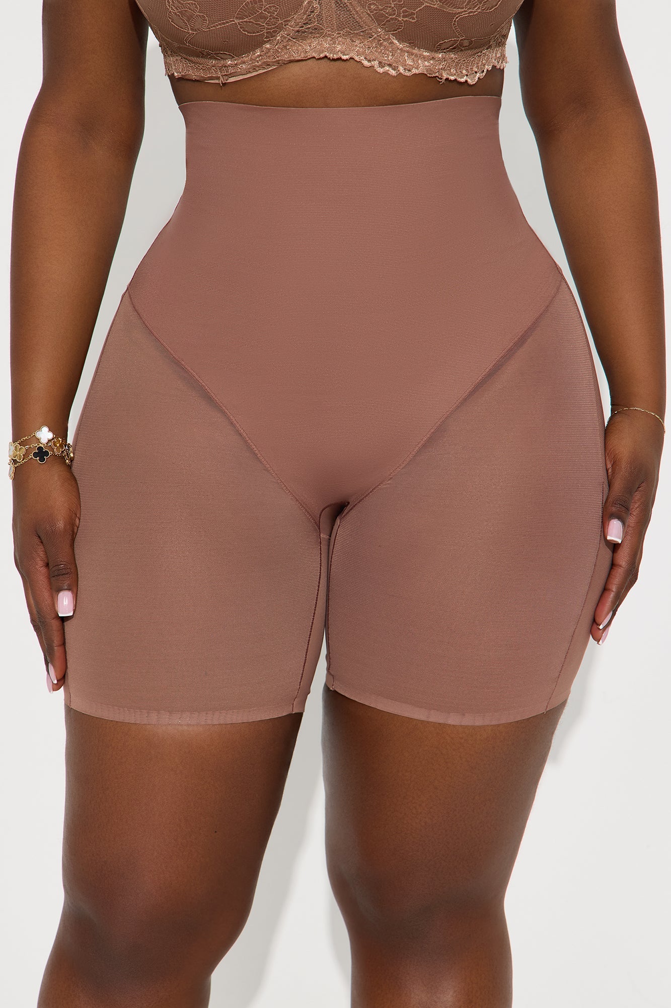Microfiber Power Mesh Butt Shaping Thigh Short - Mocha