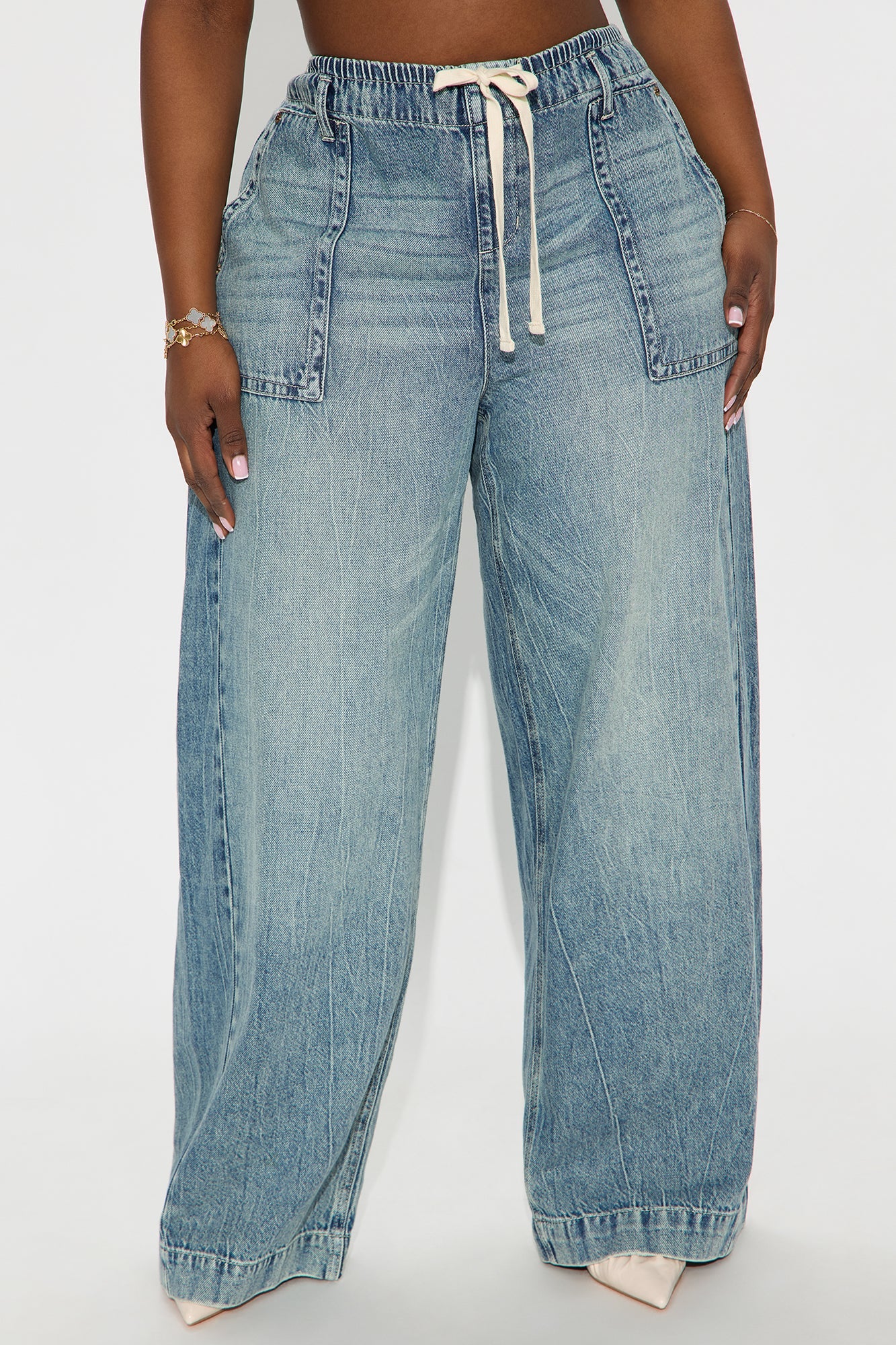 Ocean Ave Tie Waist Baggy Jeans - Vintage Wash