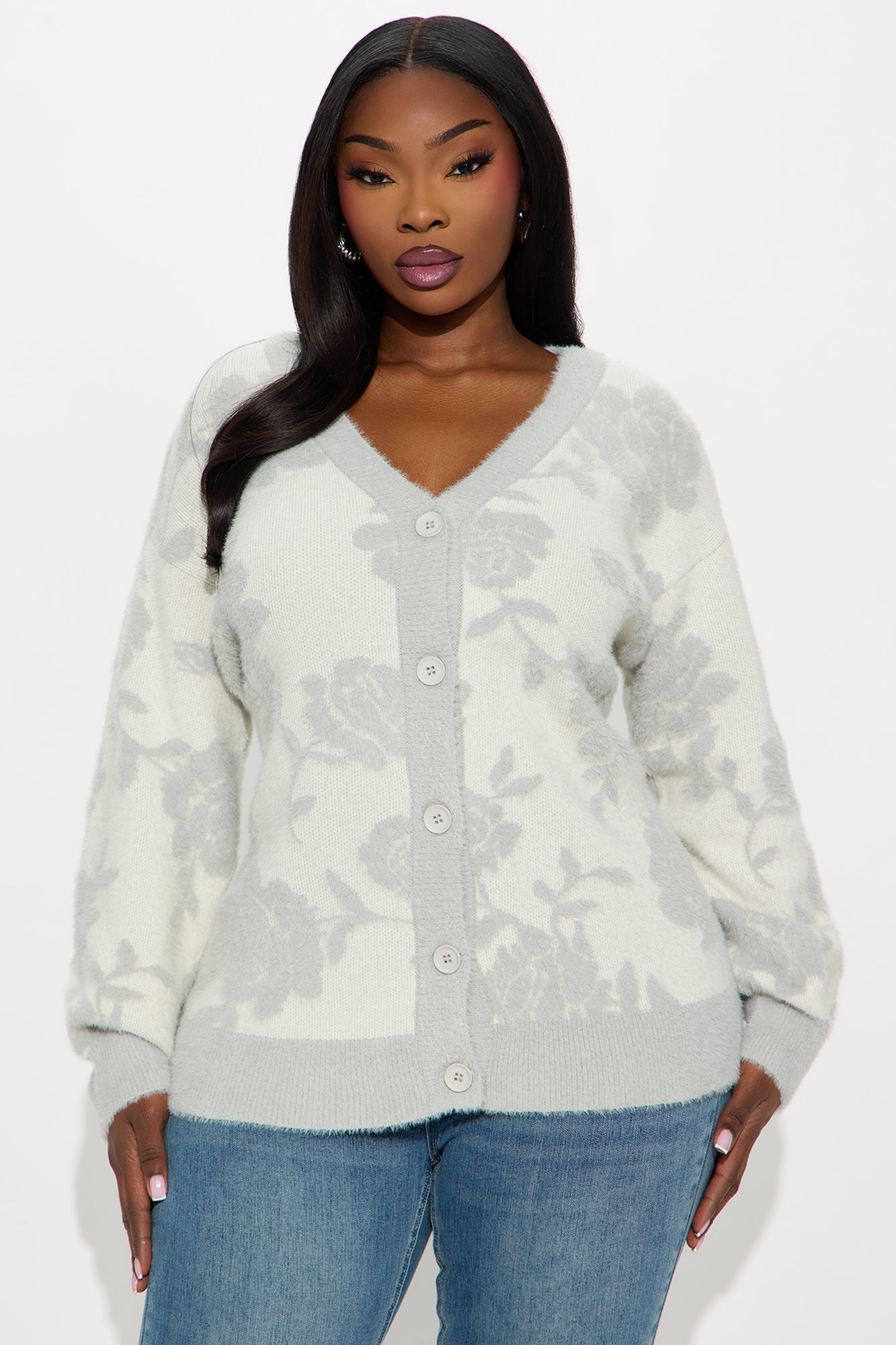 Picking Petals Floral Cardigan - Grey/combo