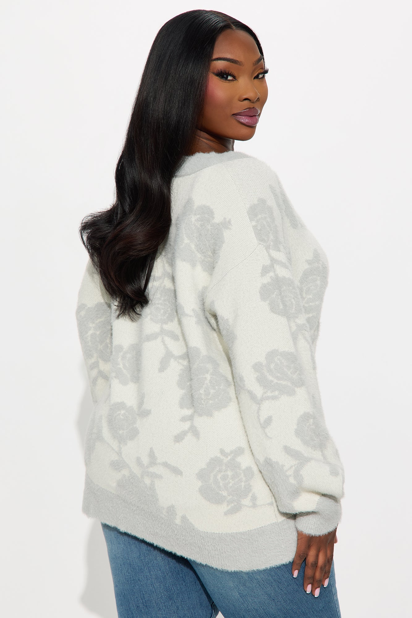 Picking Petals Floral Cardigan - Grey/combo