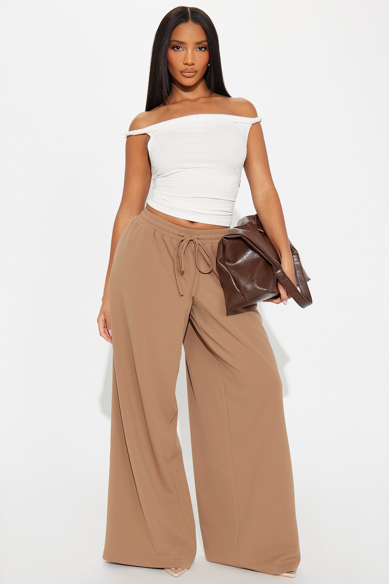 Undecided Path Crepe Woven Wide Leg Pant 33 - Mocha