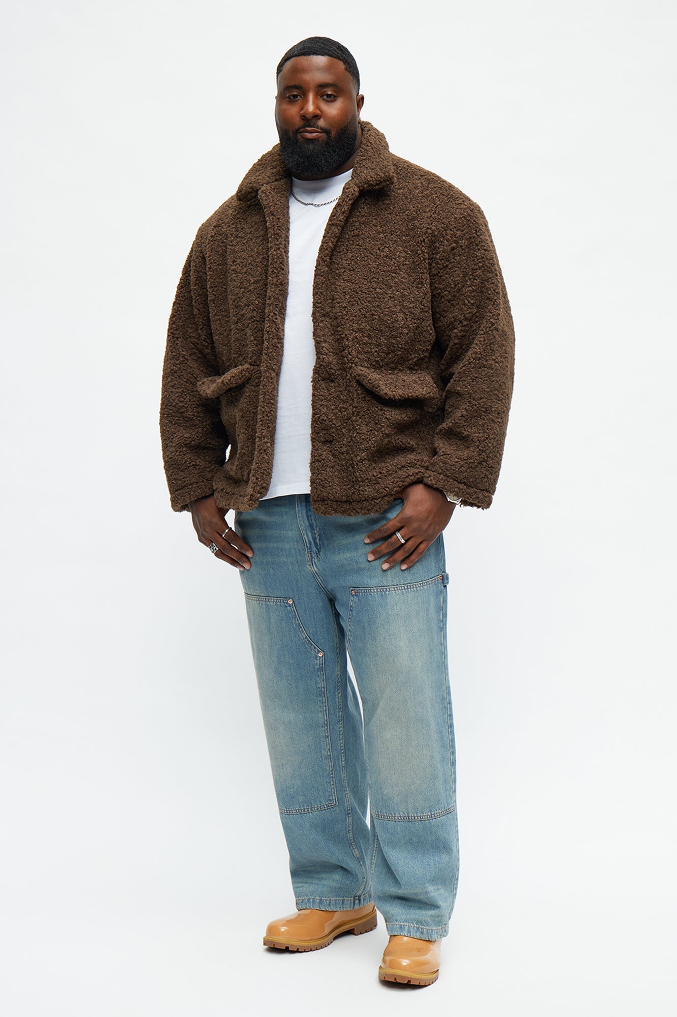 Relaxed Elevated Textured Sherpa Coat - Brown