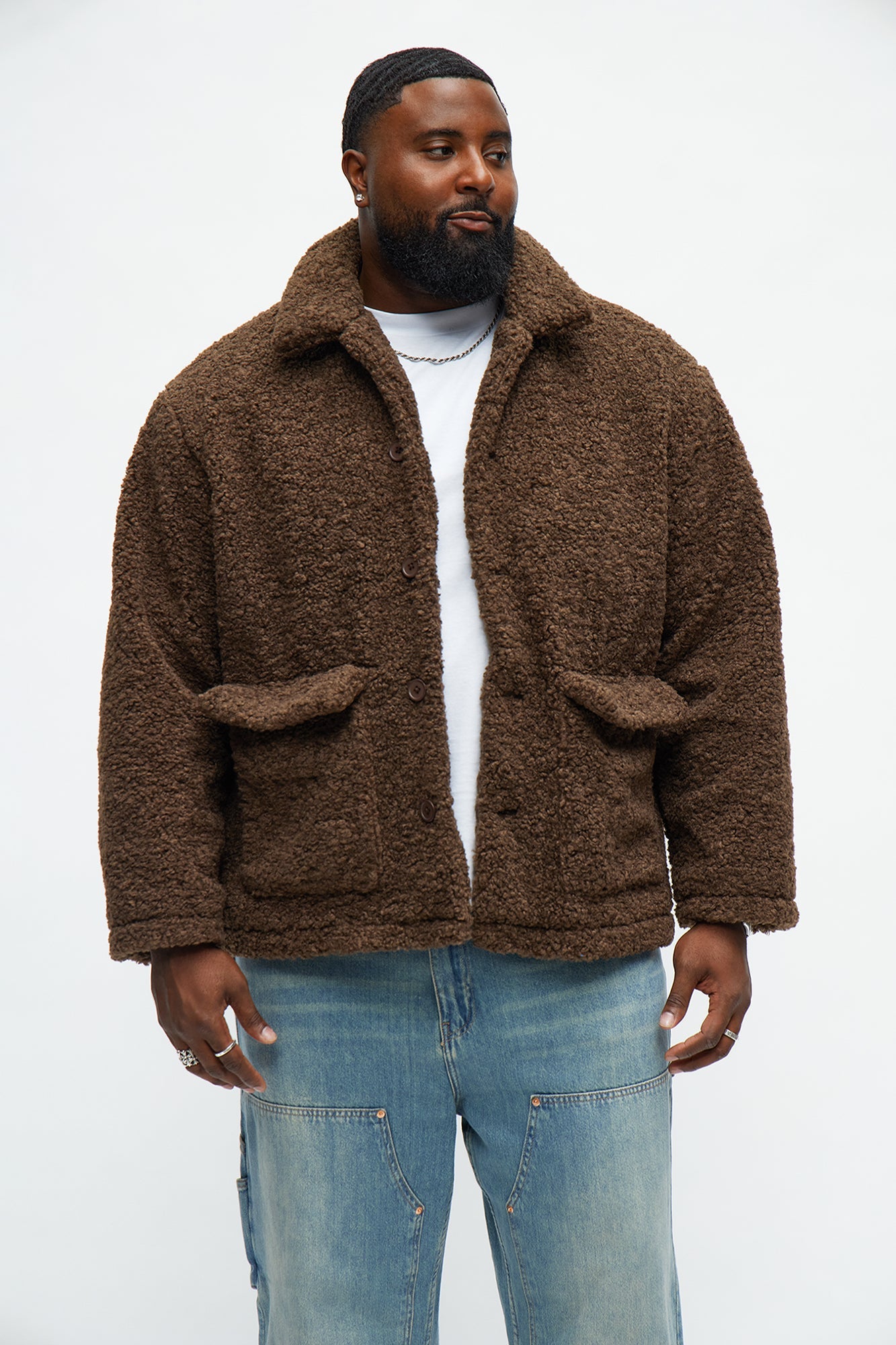 Relaxed Elevated Textured Sherpa Coat - Brown