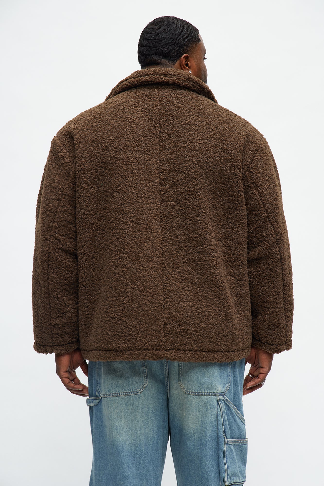 Relaxed Elevated Textured Sherpa Coat - Brown