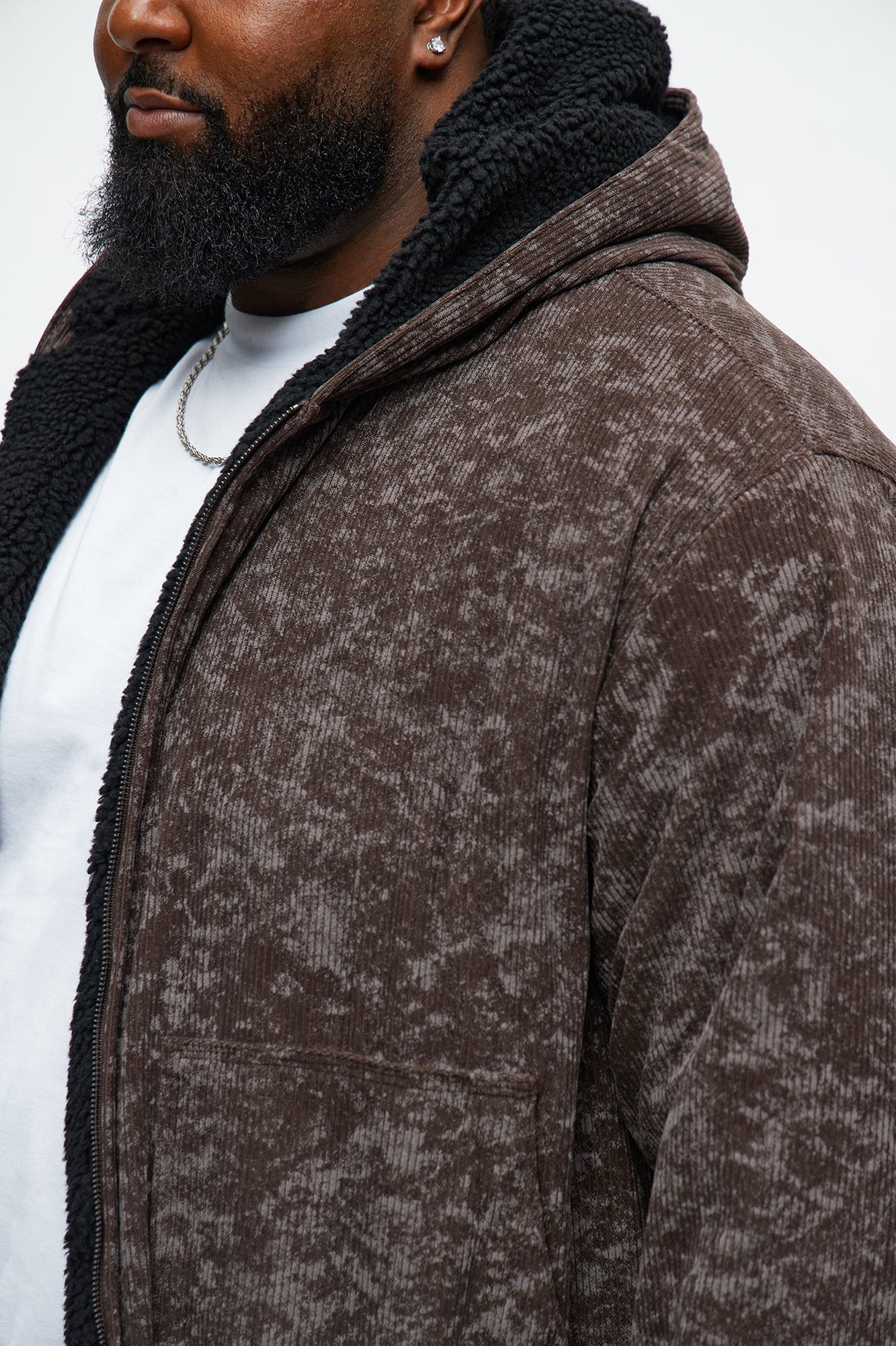Oversized Corduroy Hooded Bomber Jacket - Brown