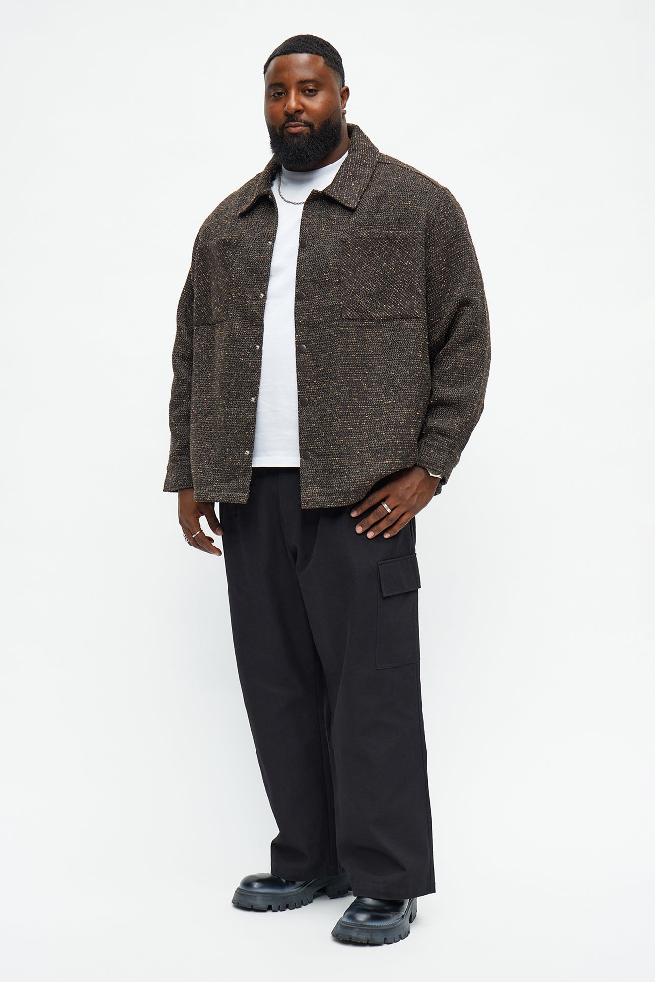 Textured Rugged Boucle Shacket - Brown