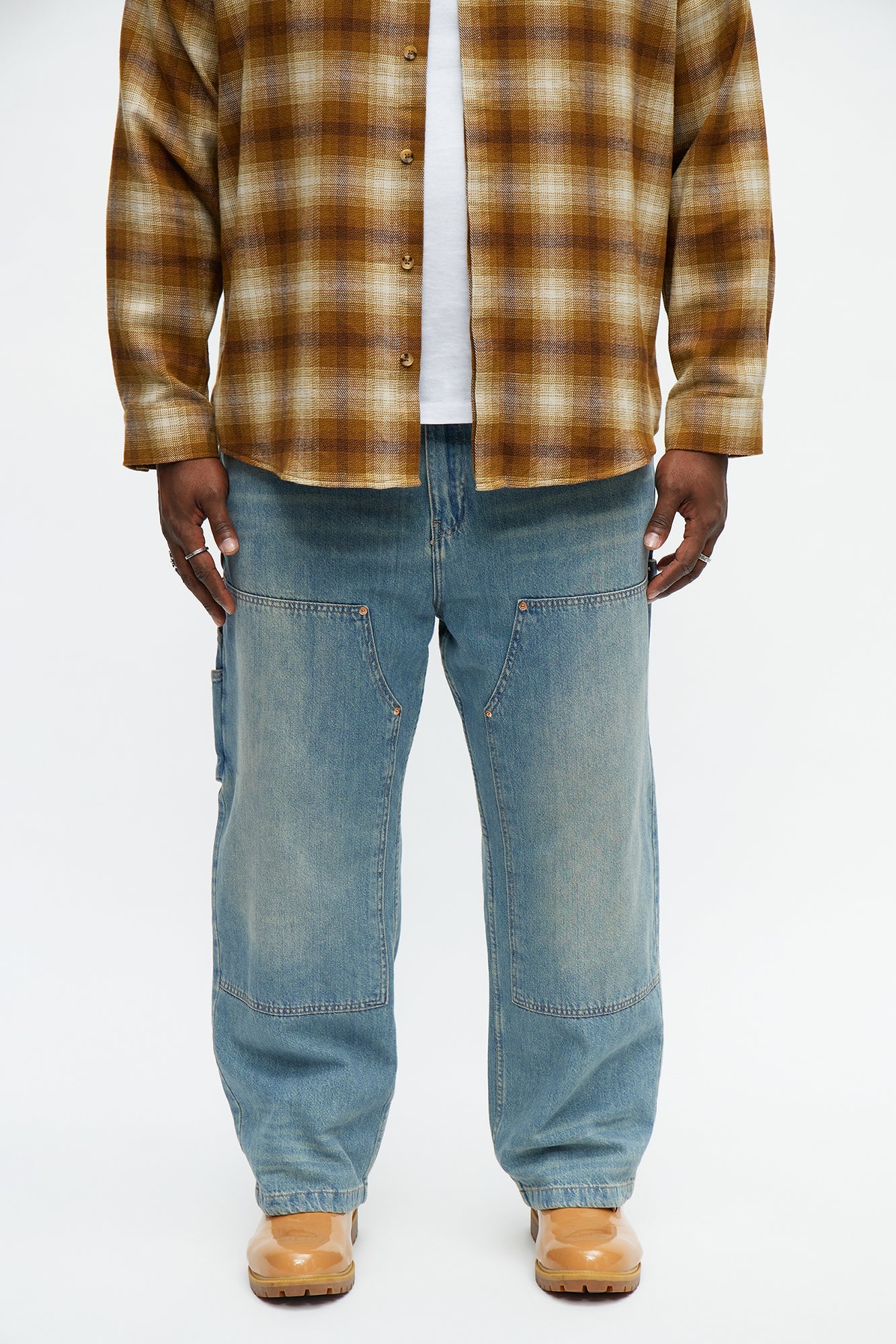 Baggy Double Knee Jean - Medium Blue Wash