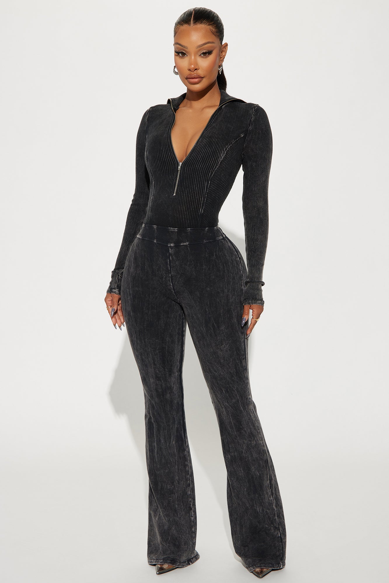 Been Like This Washed Ribbed Jumpsuit - Black