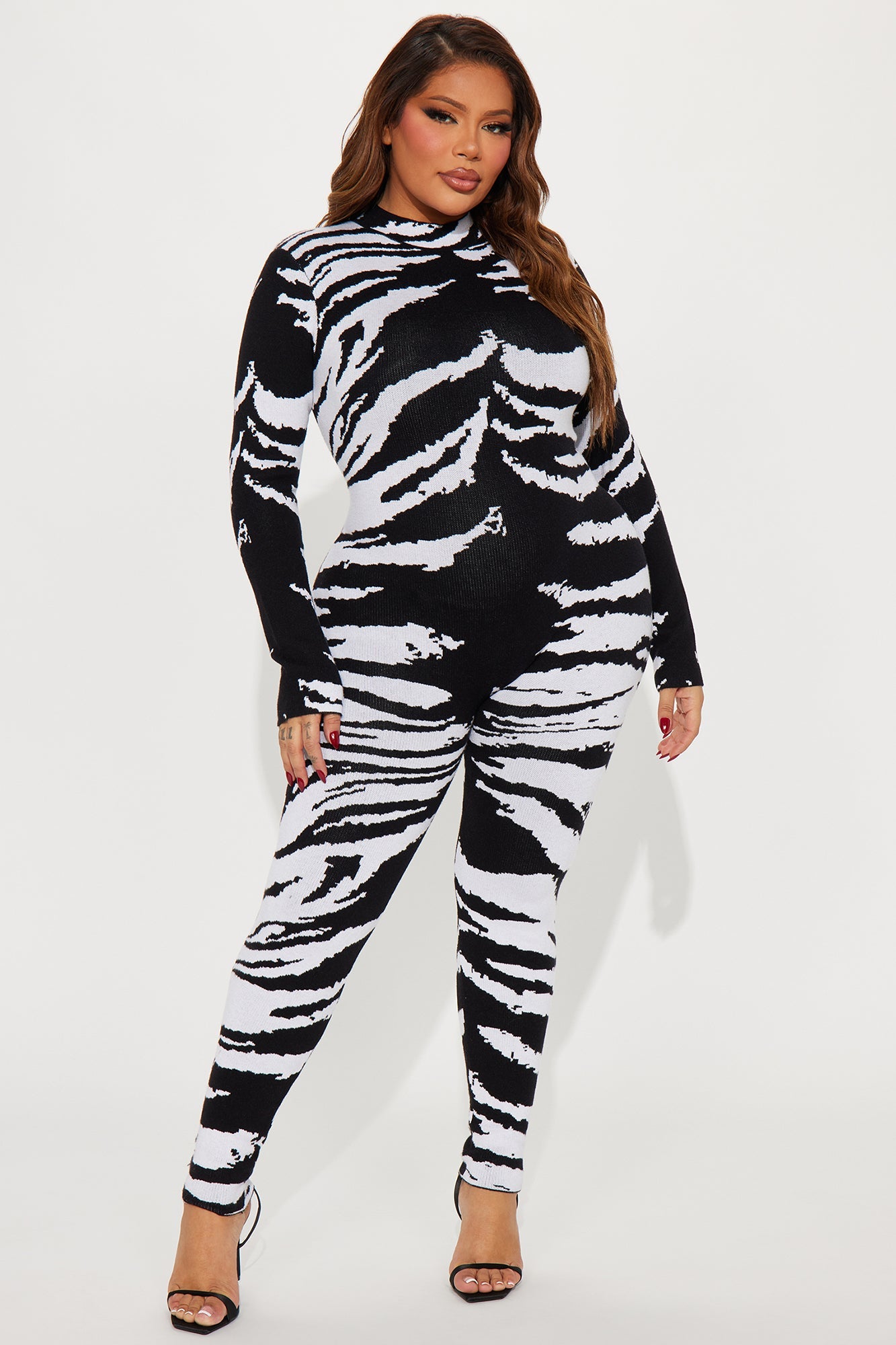 If You Want Me Sweater Jumpsuit - Black/White