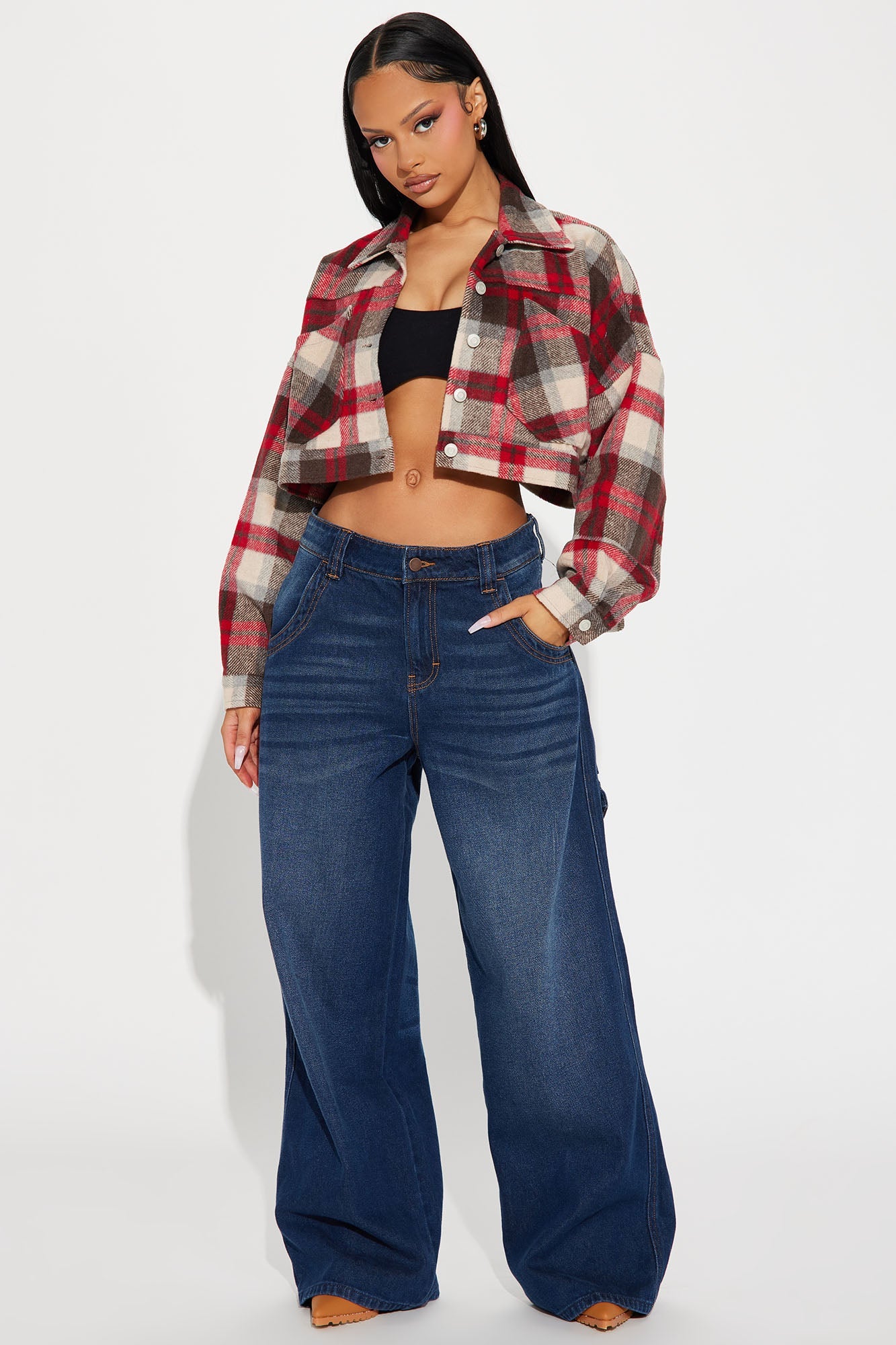 Getting Caught Up Plaid Jacket - Red/combo