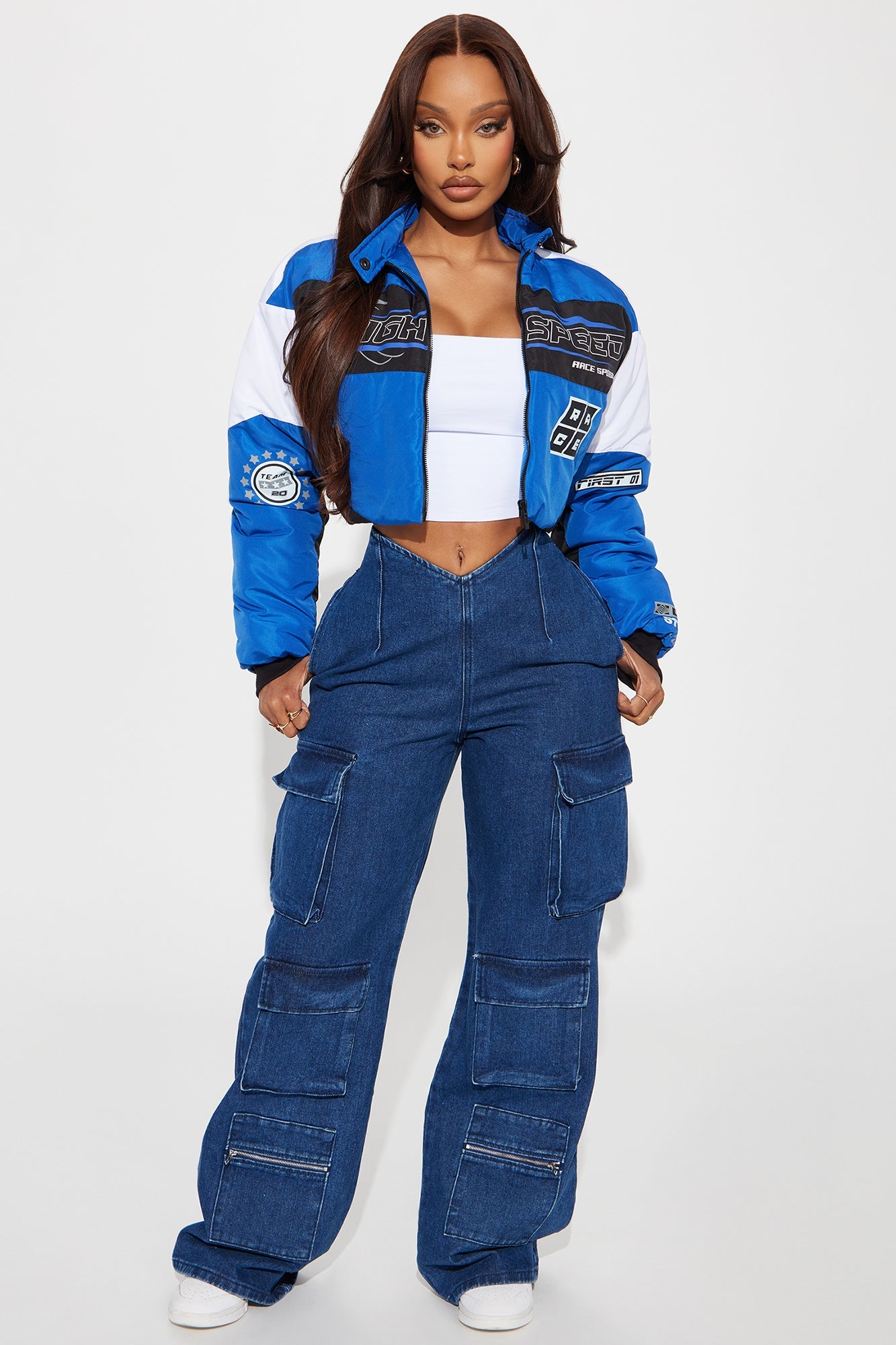 High Speed Race Puffer Jacket - Blue/combo