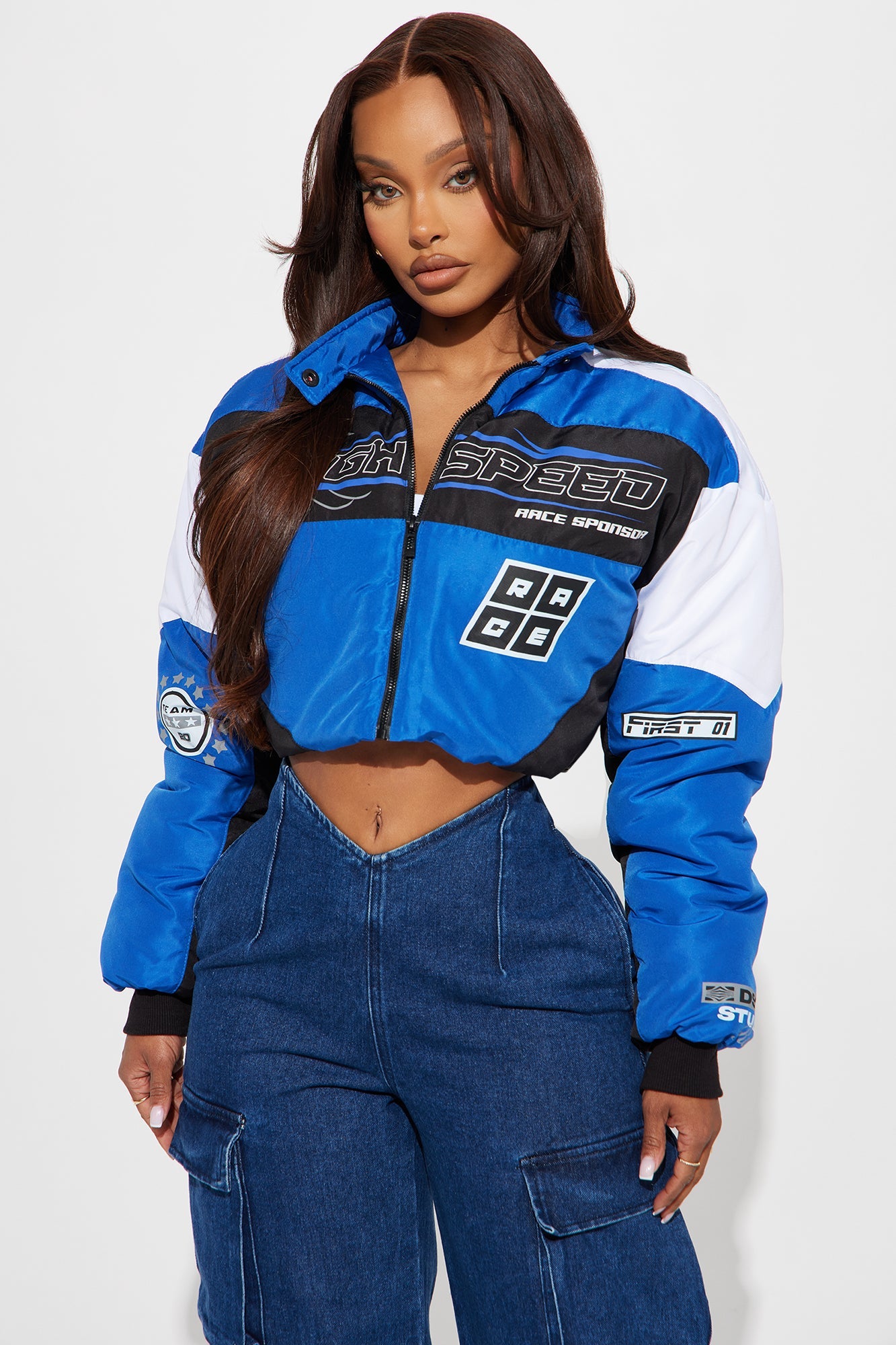High Speed Race Puffer Jacket - Blue/combo