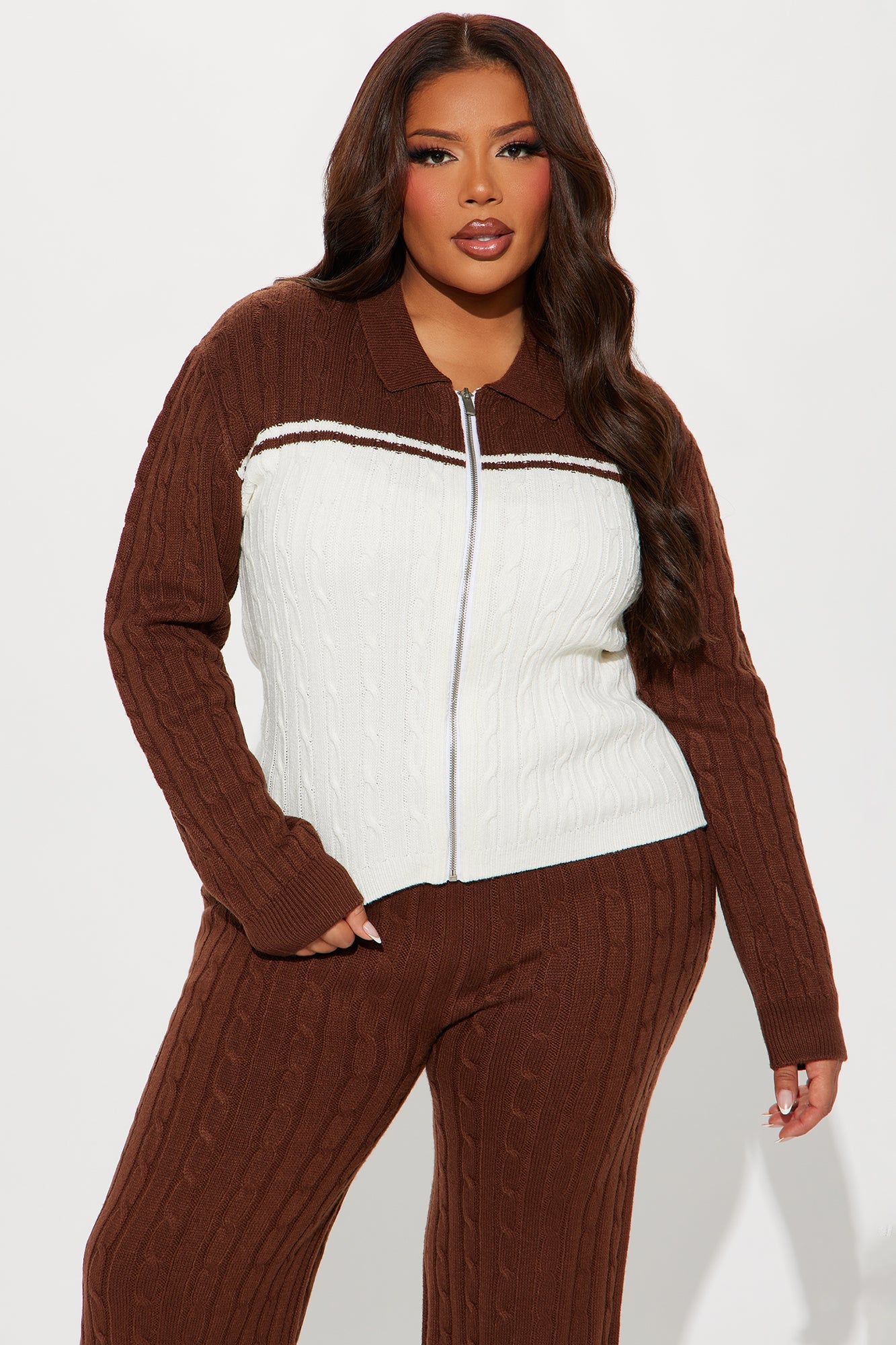 Thought Of You Colorblock Sweater Pant Set - Brown