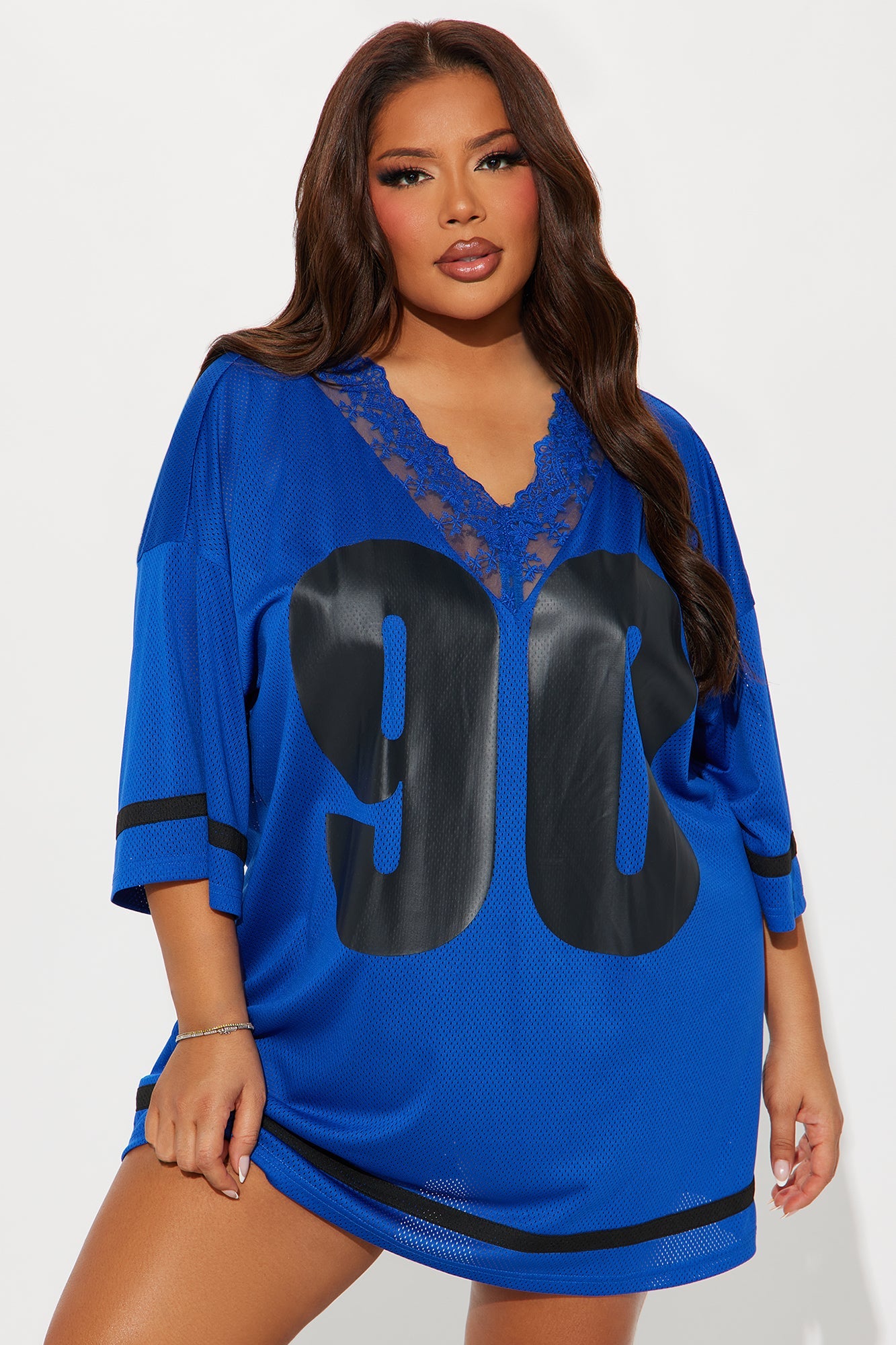Game Day Lace Jersey Mini Dress - Royal