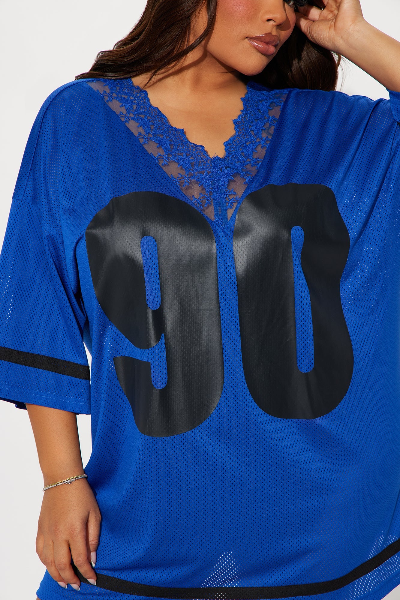 Game Day Lace Jersey Mini Dress - Royal