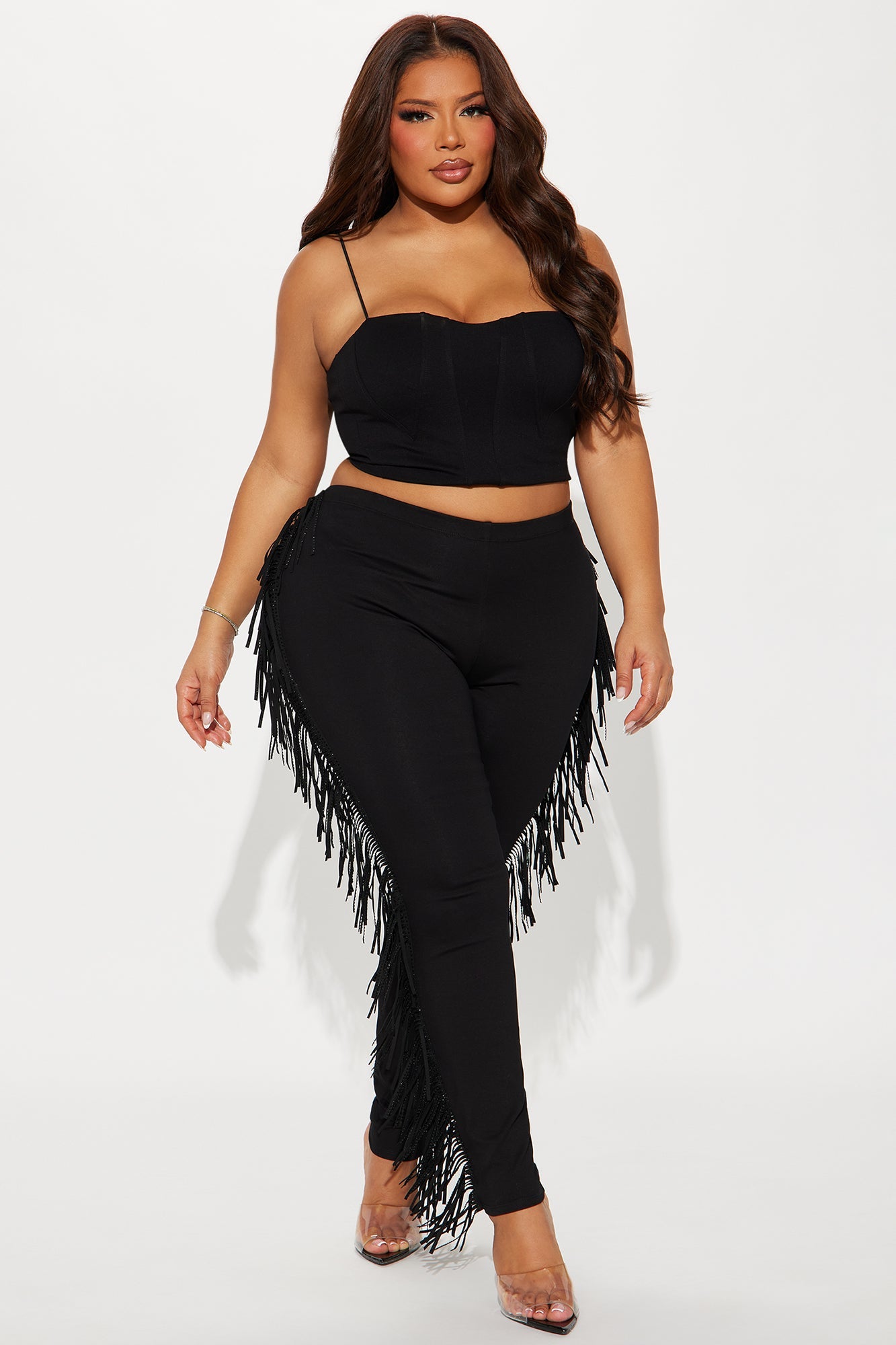 Think Of Me Rhinestone Fringe Legging - Black