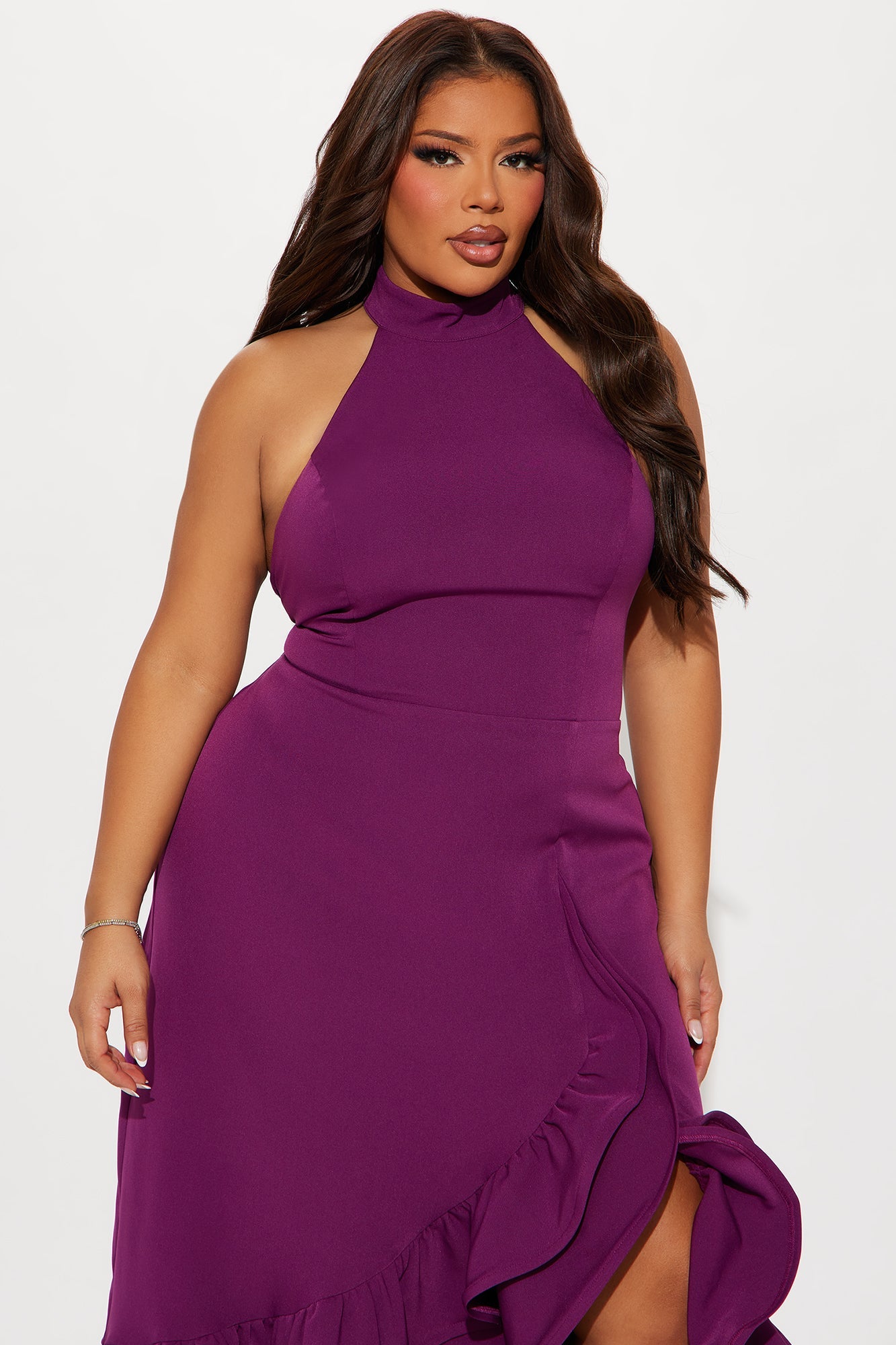 Olivia Ruffle Maxi Dress - Plum