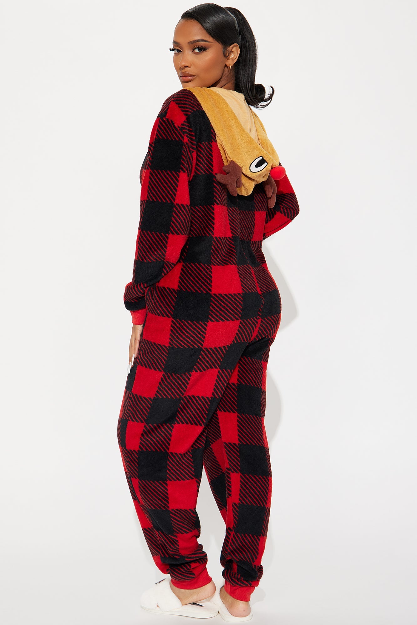 Pup And Me Reindeer Plush PJ Jumpsuit Onesie Set - Red/Black