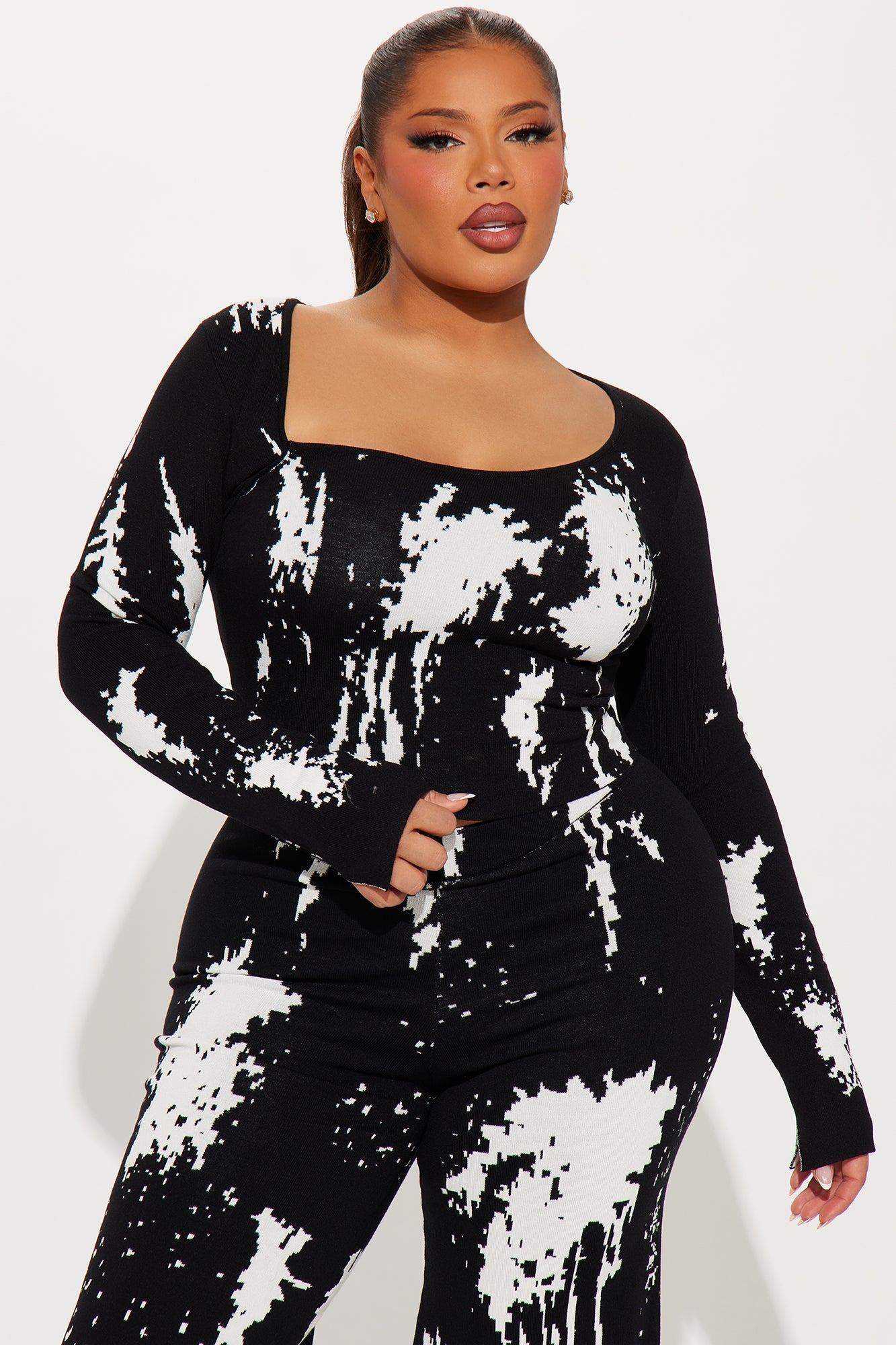 Zae Sweater Wide Leg Pant Set - Black/combo