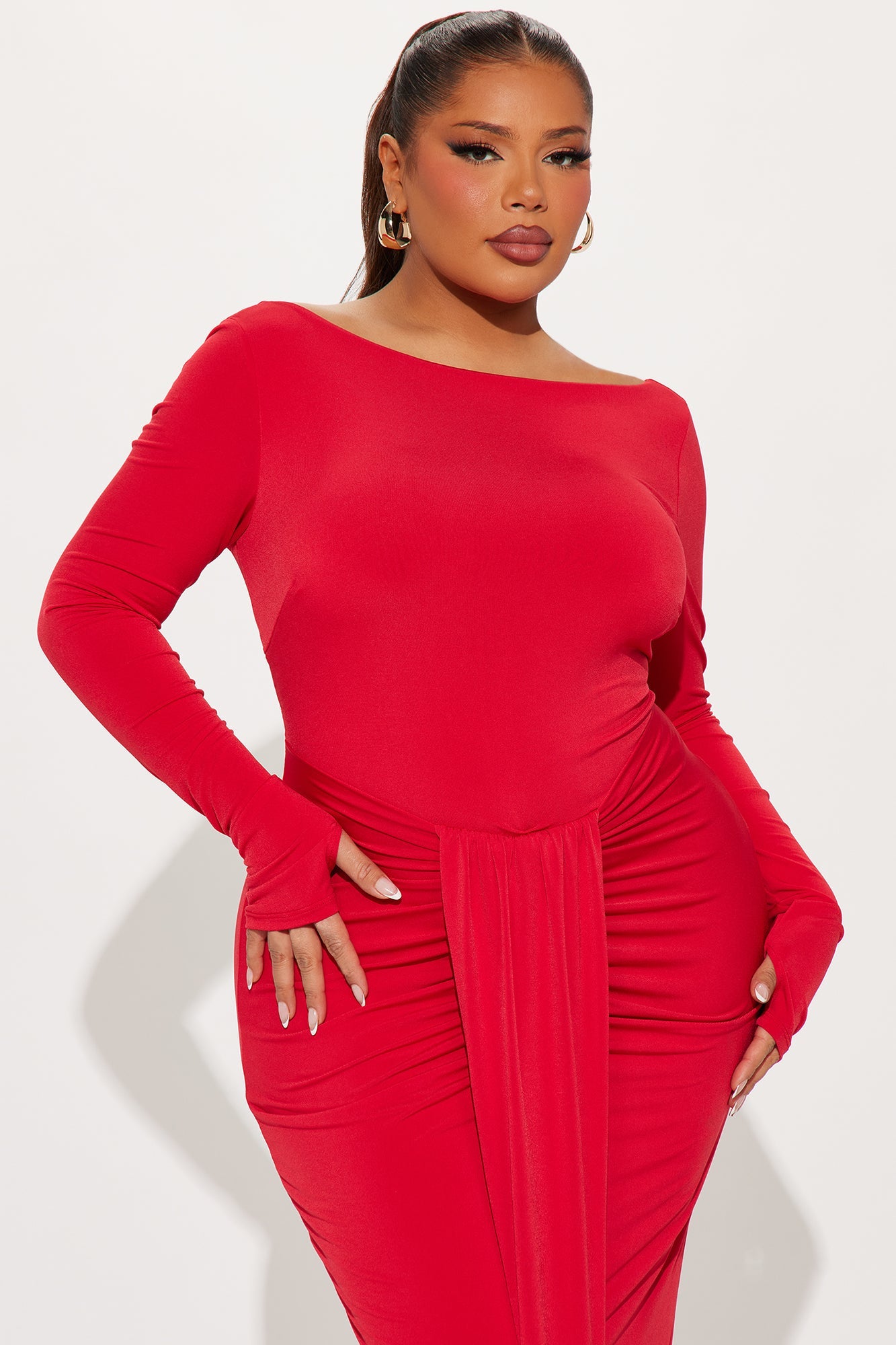 Eloise Boat Neck Maxi Dress - Red