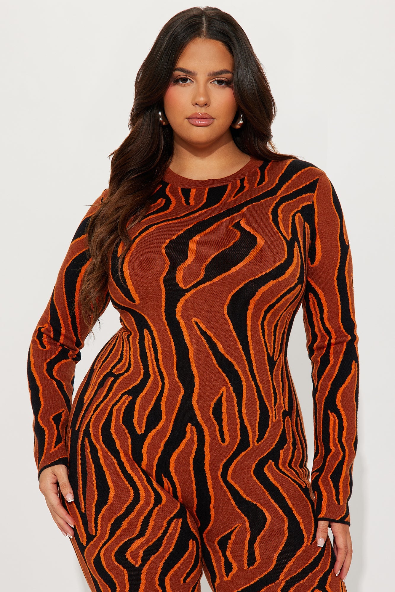 Up In Flames Sweater Jumpsuit - Rust/combo