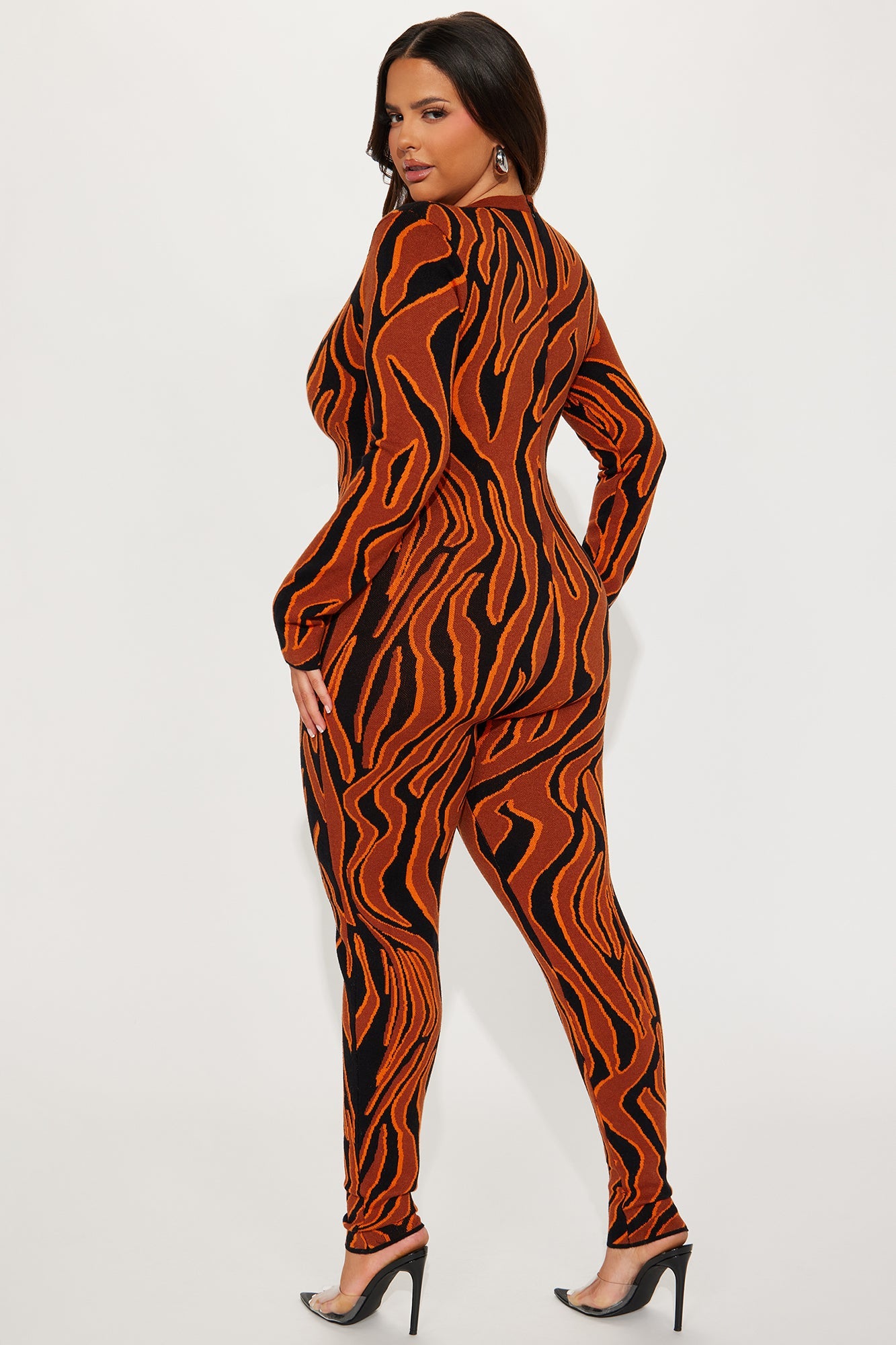 Up In Flames Sweater Jumpsuit - Rust/combo