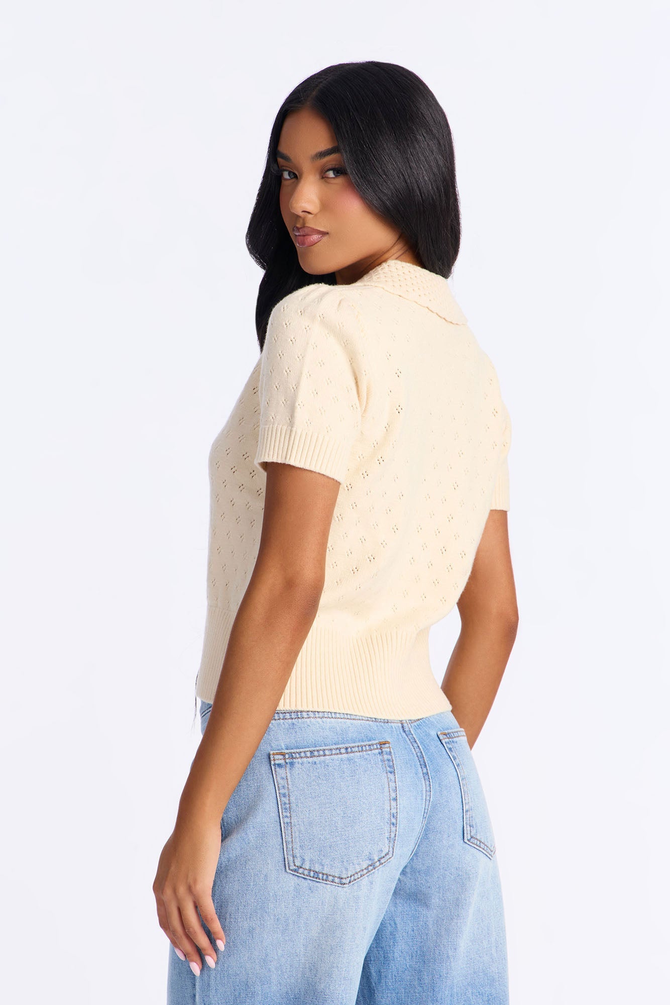 Vintage Pointelle Sweater Top - Cream
