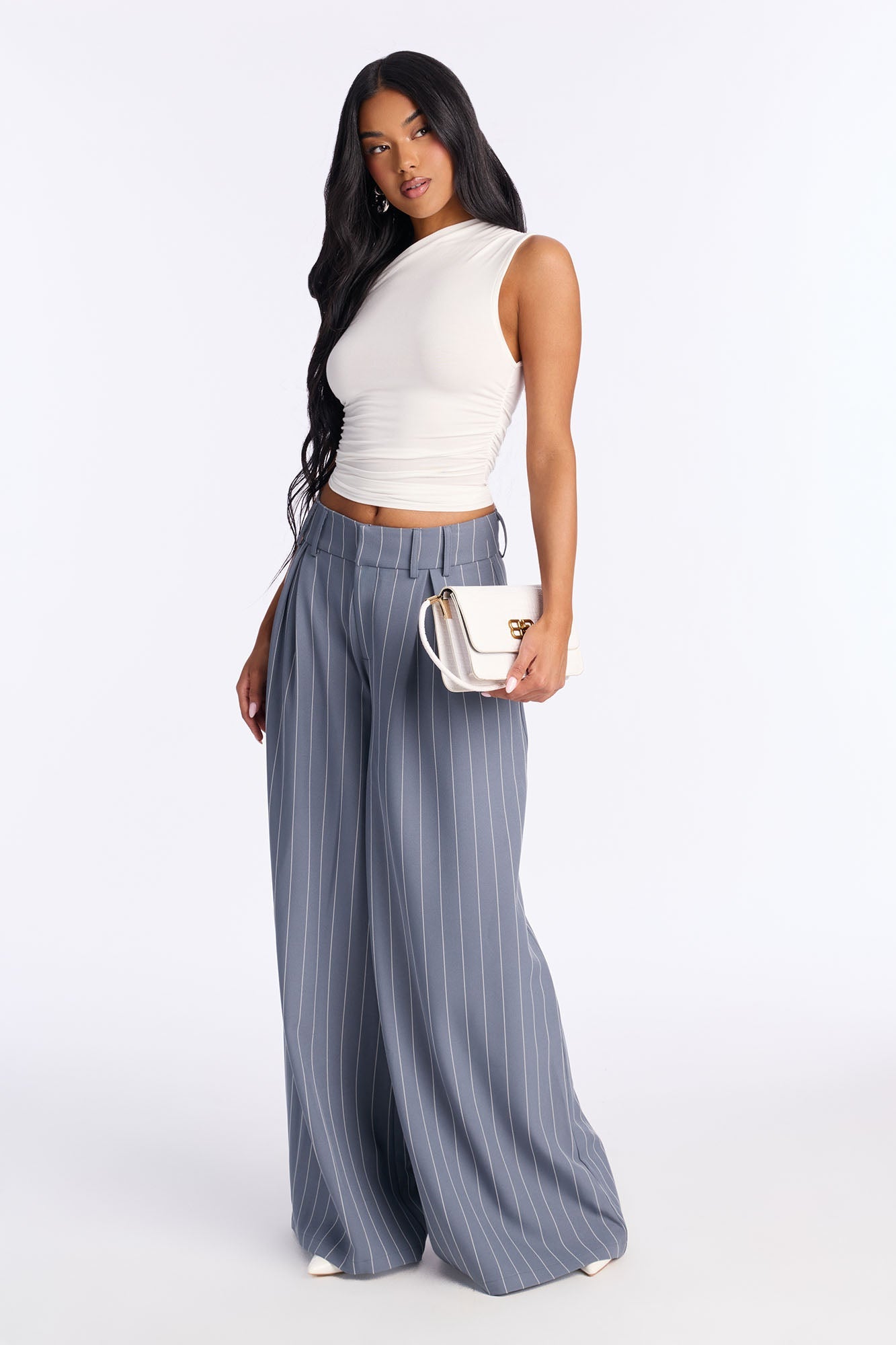 Felicity Pinstripe Wide Leg Trouser Pant 33″ - Blue/combo
