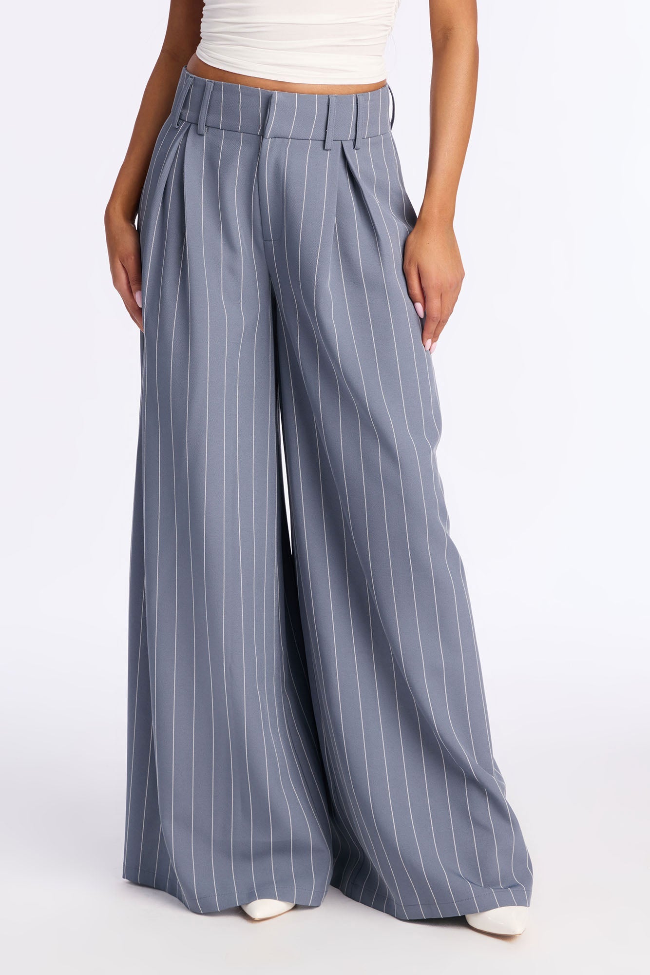 Felicity Pinstripe Wide Leg Trouser Pant 33″ - Blue/combo