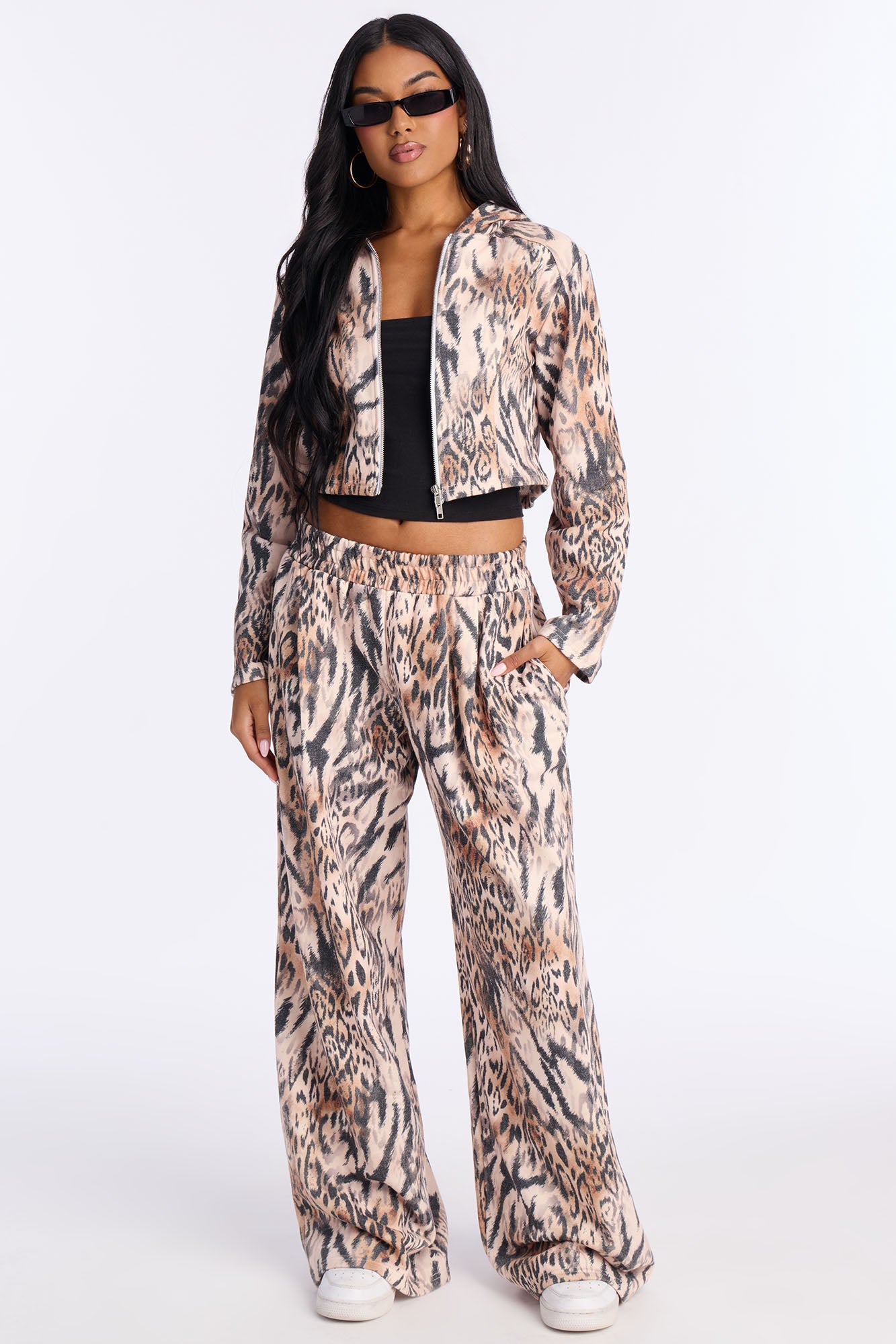 Wild In The City Leopard Hoodie Pant Set - Black/combo