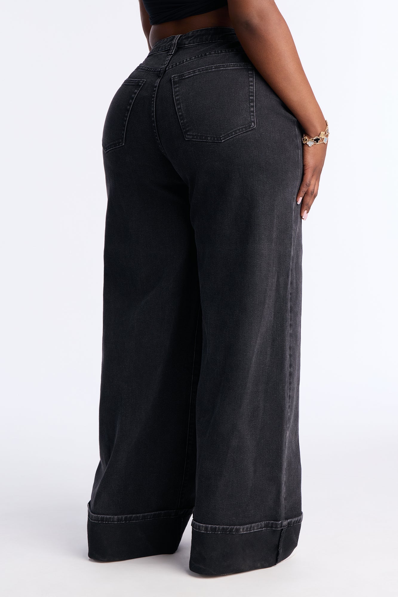 Ophelia Cuffed Wide Leg Jean - Black Wash