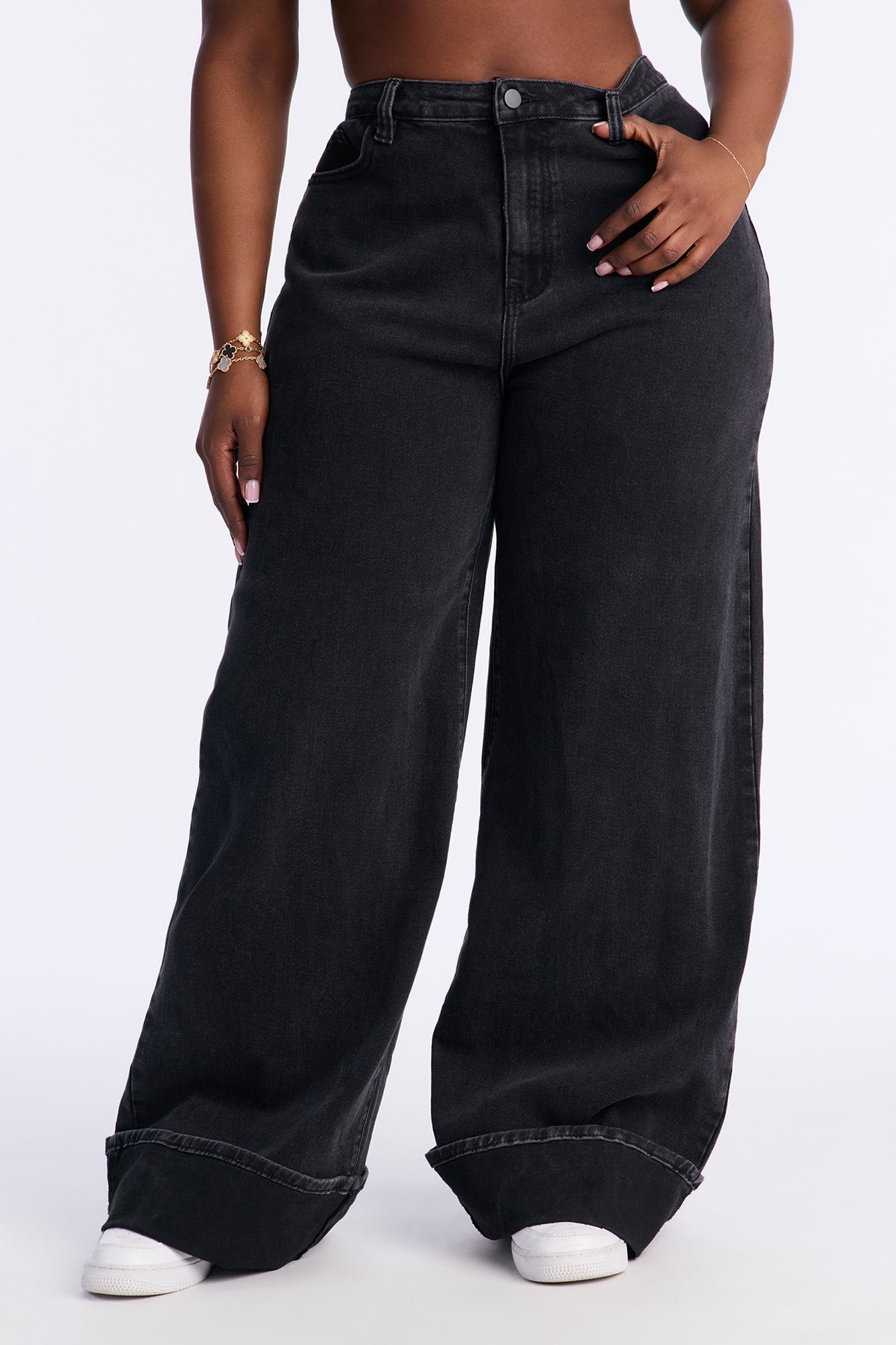 Ophelia Cuffed Wide Leg Jean - Black Wash