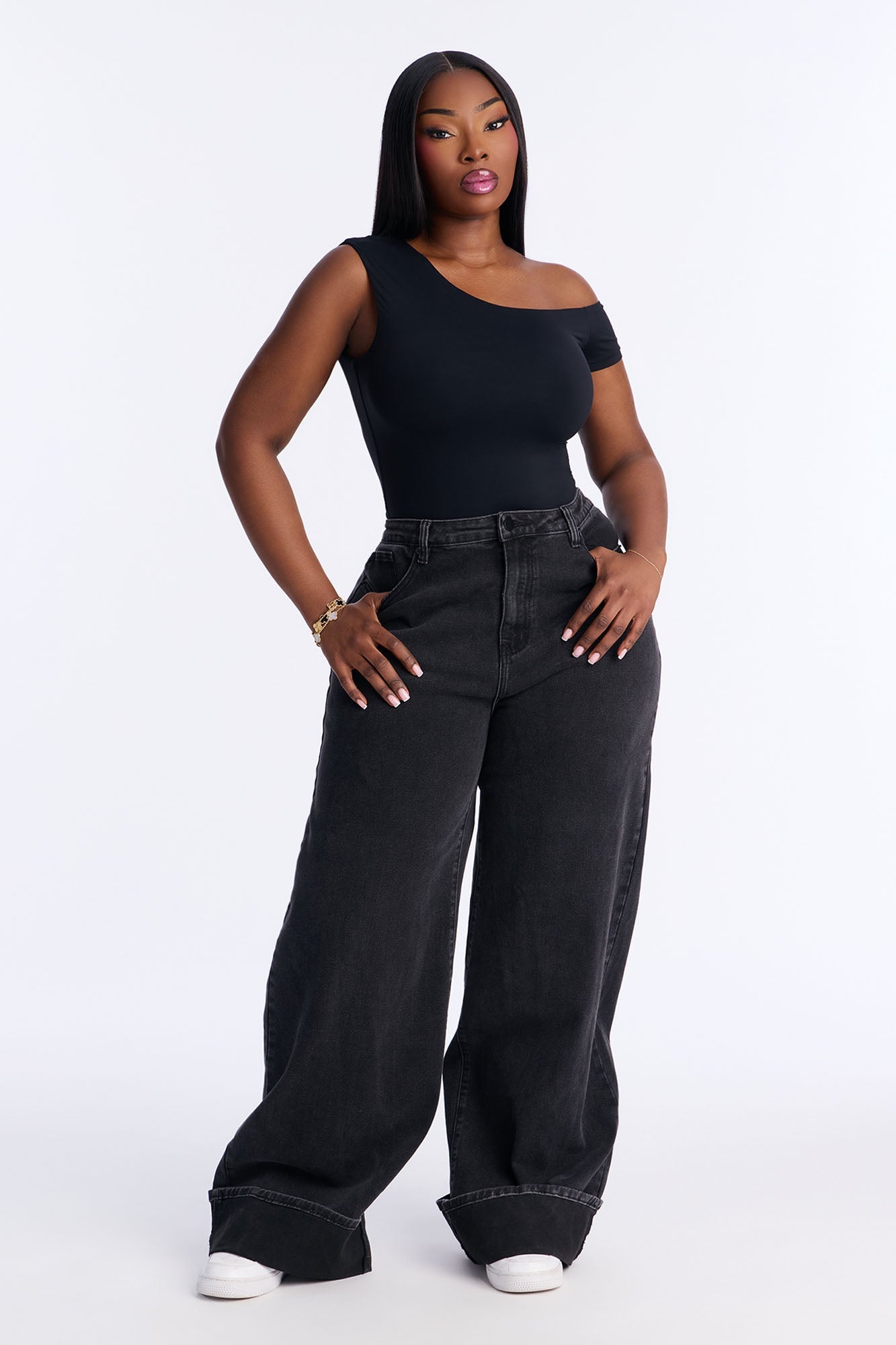 Ophelia Cuffed Wide Leg Jean - Black Wash