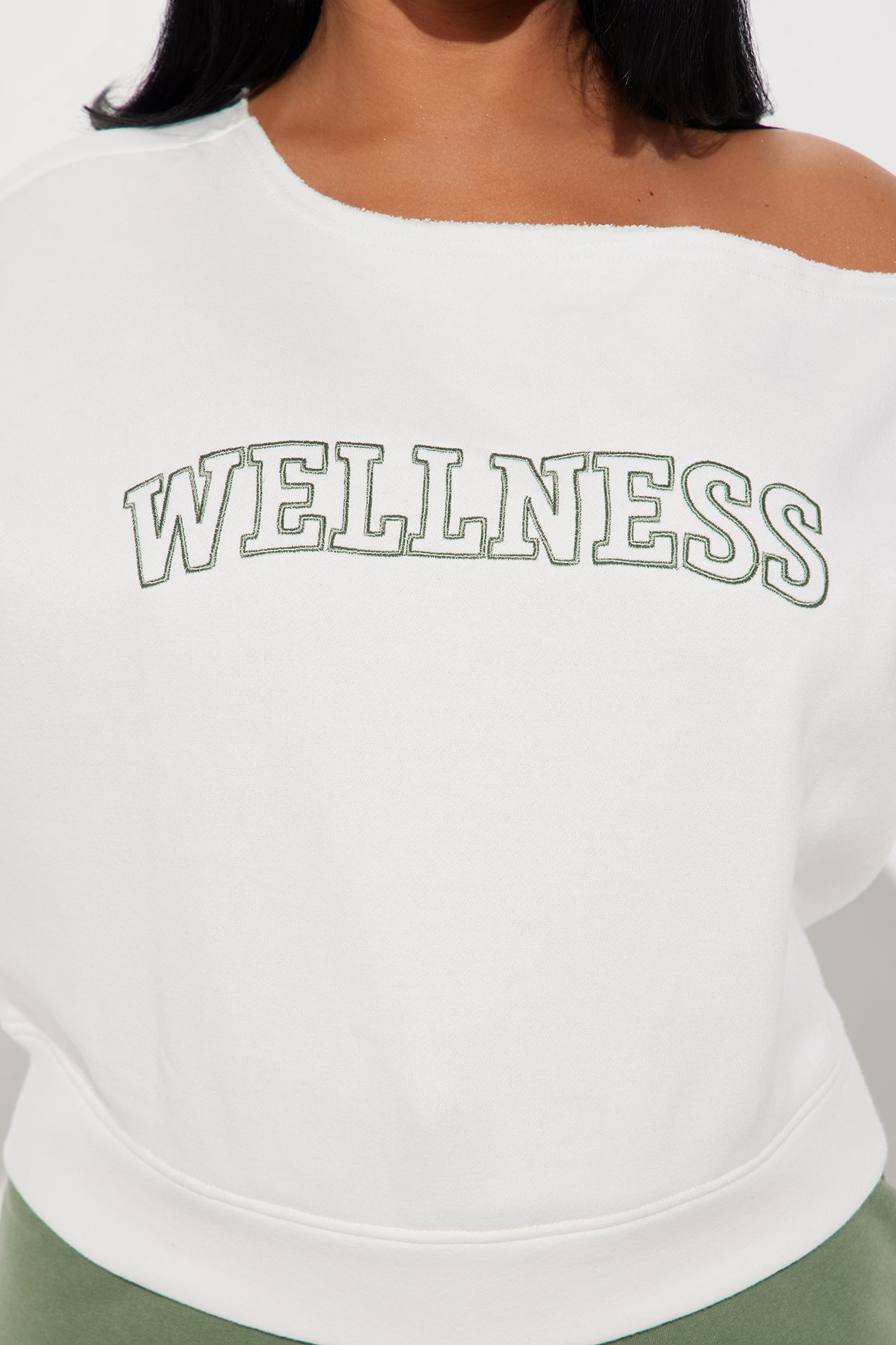 Wellness Off Shoulder Sweatsuit Set - Sage/combo