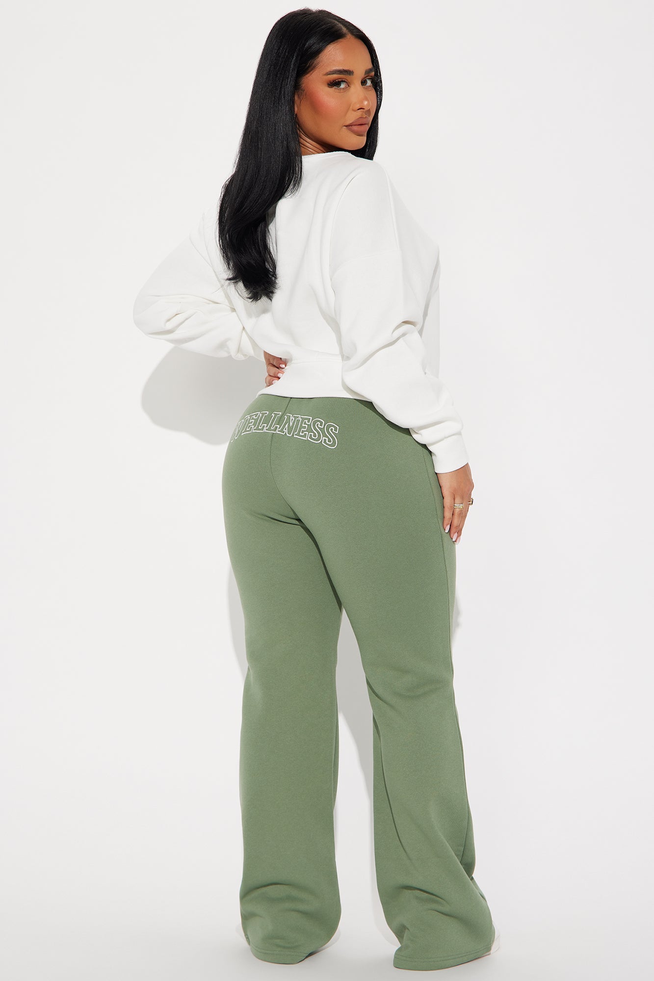 Wellness Off Shoulder Sweatsuit Set - Sage/combo