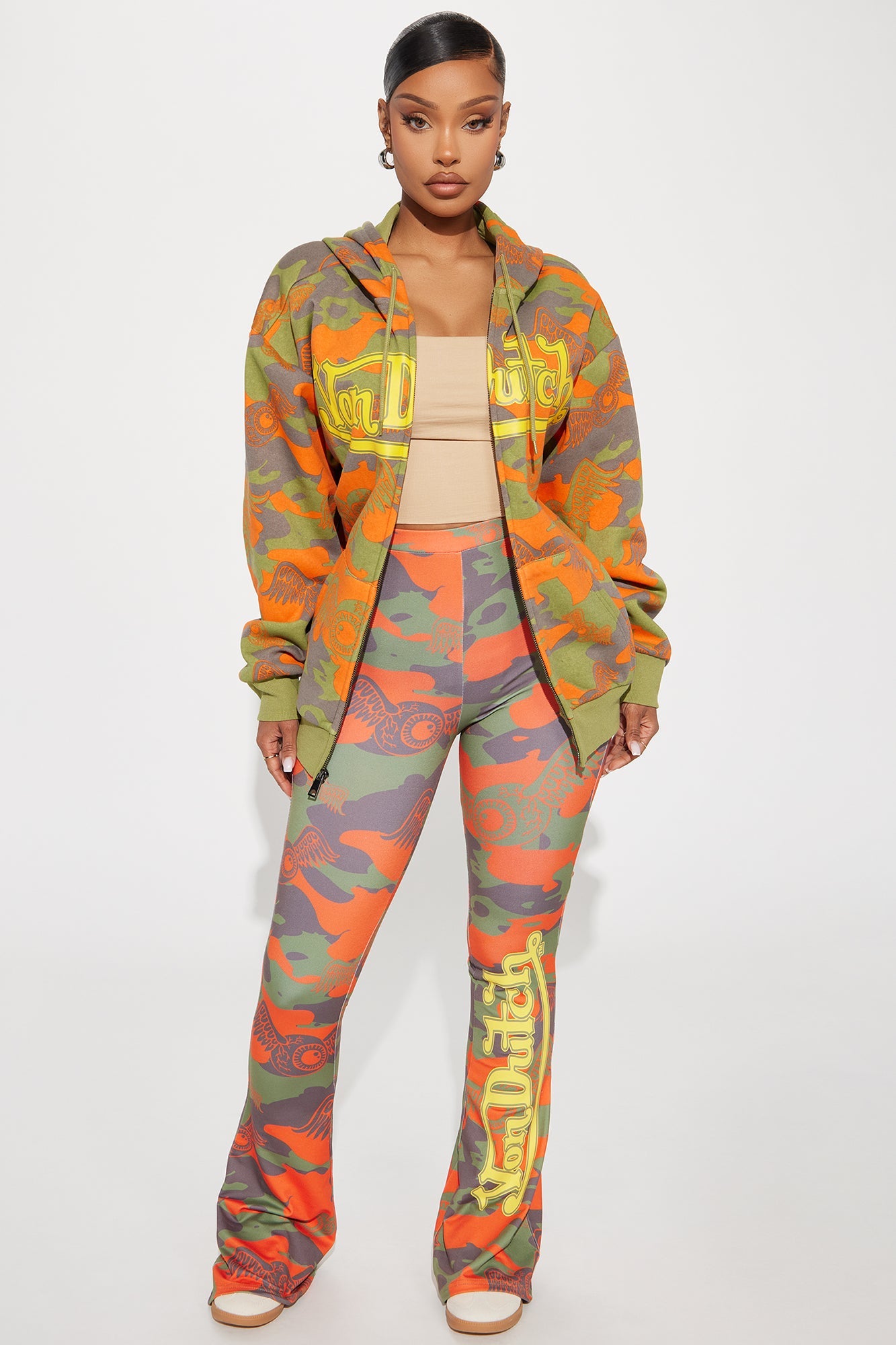 Von Dutch Camo Zip Front Hoodie - Orange/combo