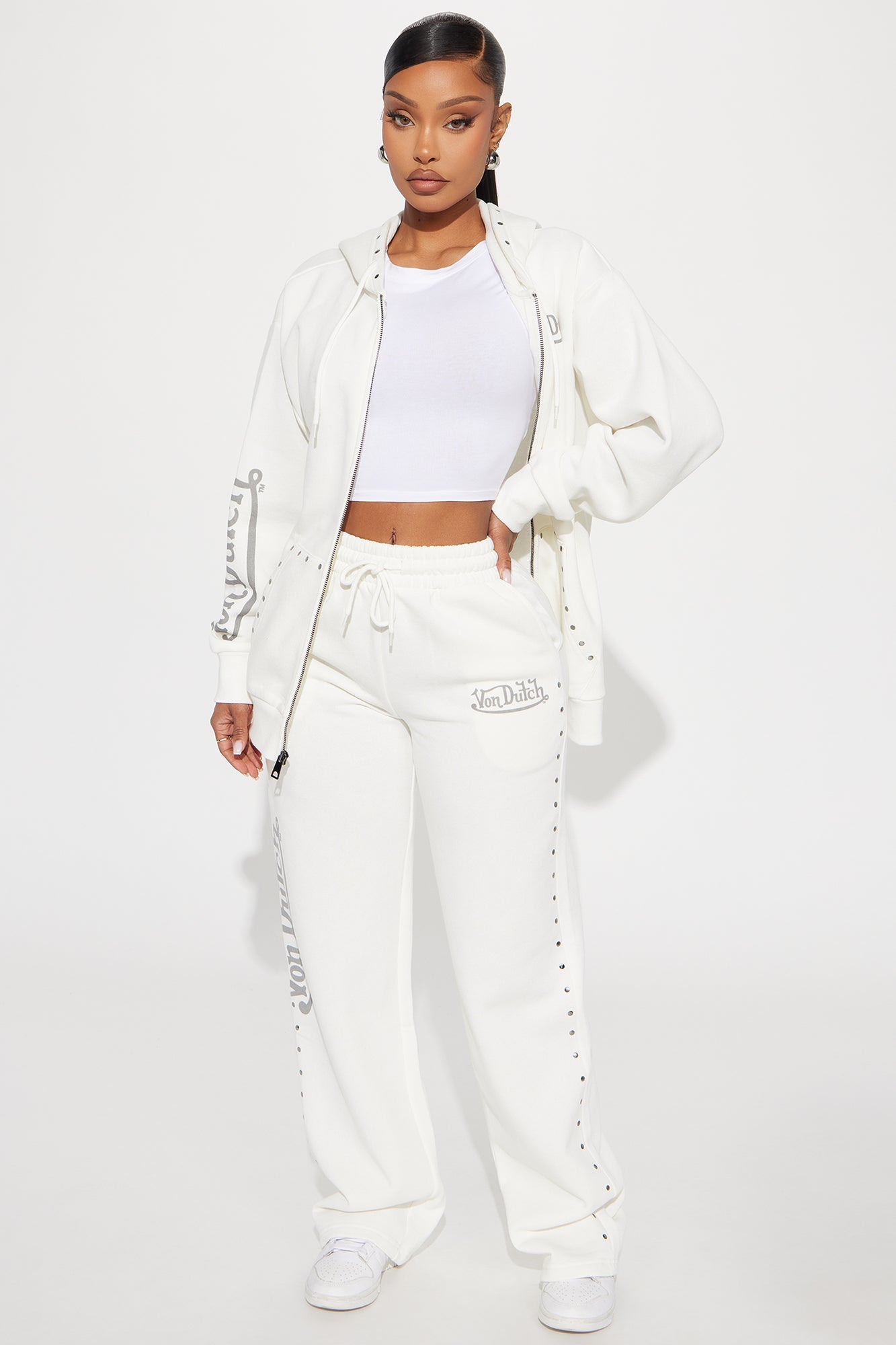 Von Dutch Studded Wide Leg Pant - Cream