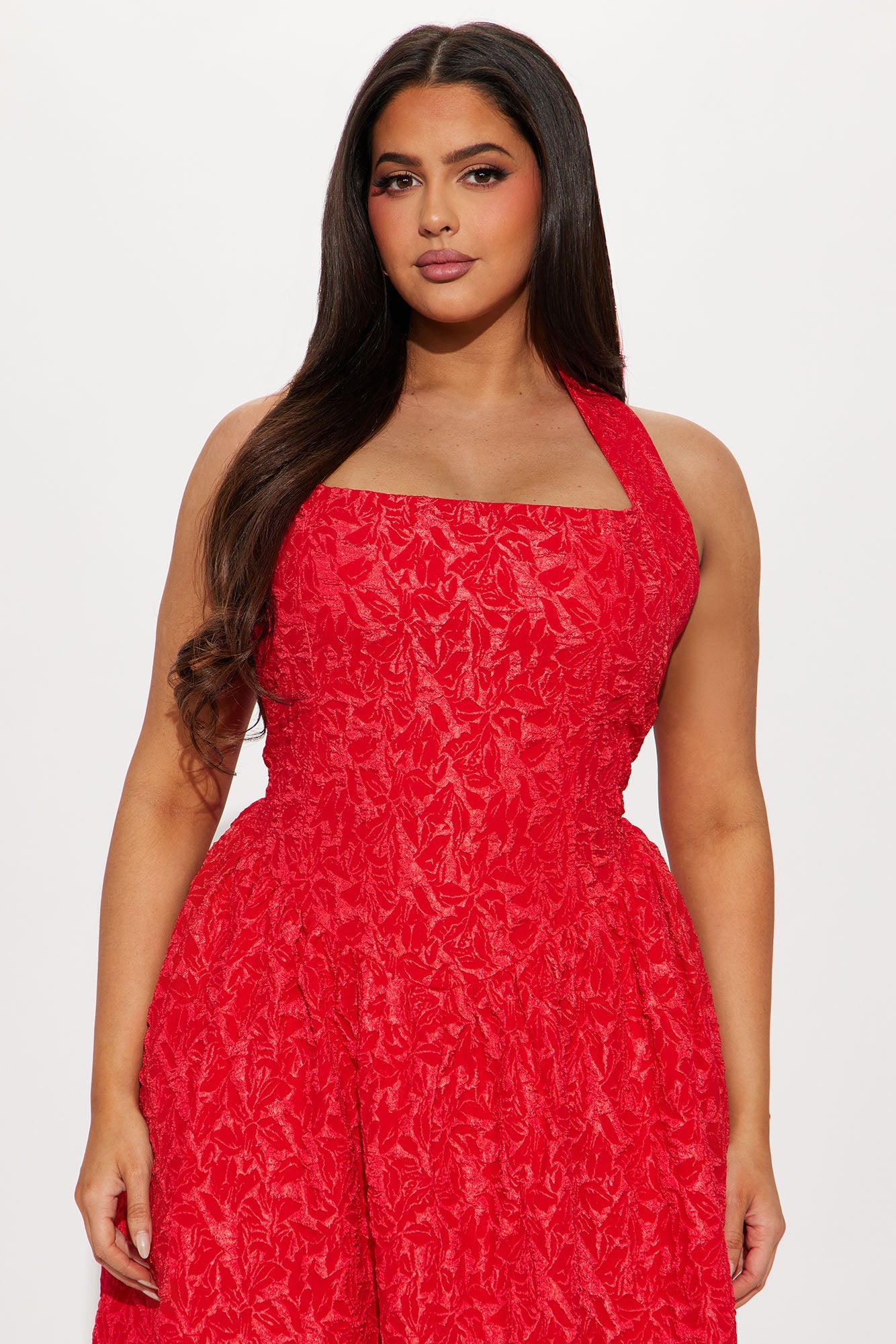 Meredith Jacquard Maxi Dress - Red