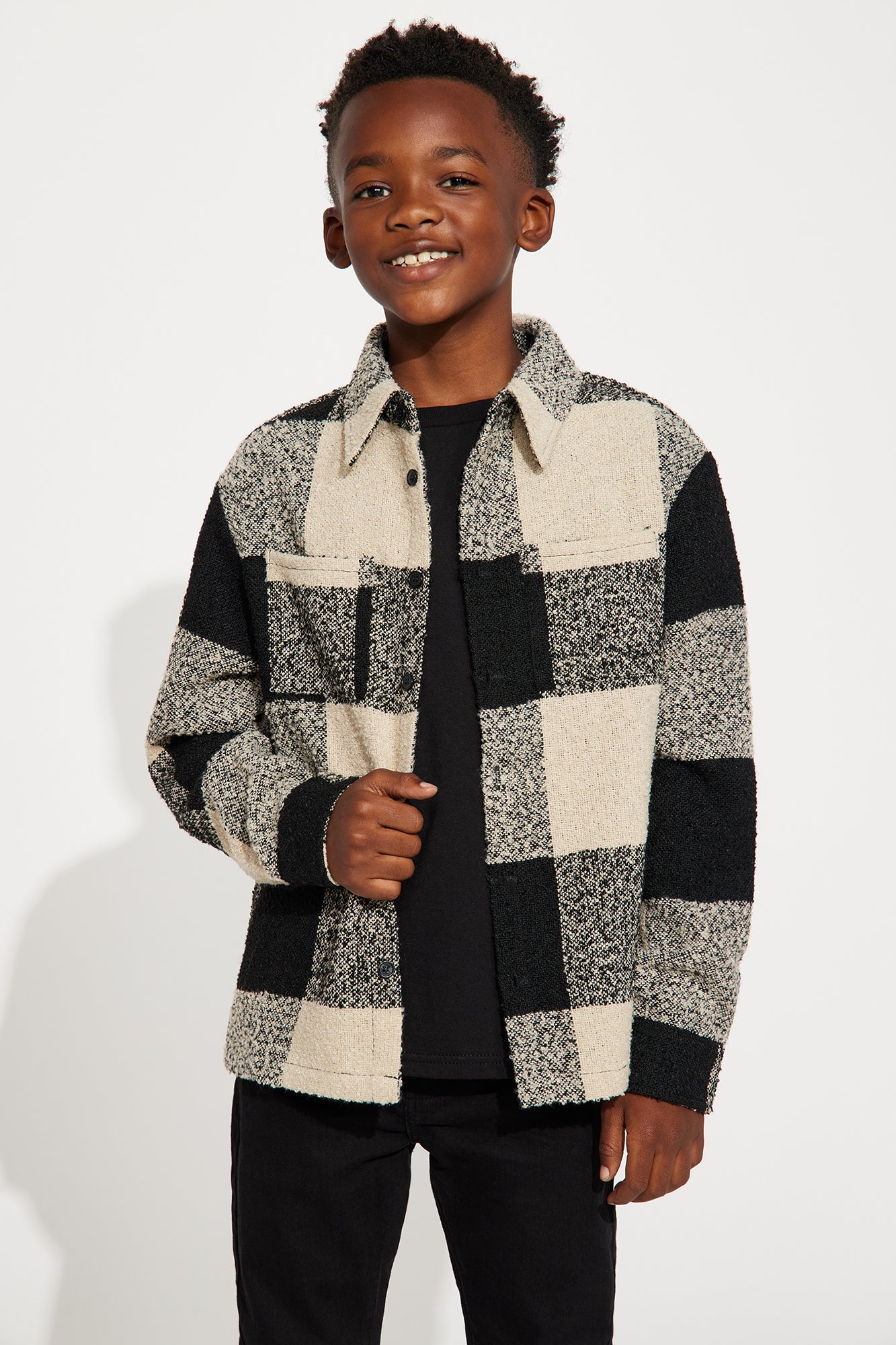 Mini Malvern Boucle Plaid Overshirt - Black/combo