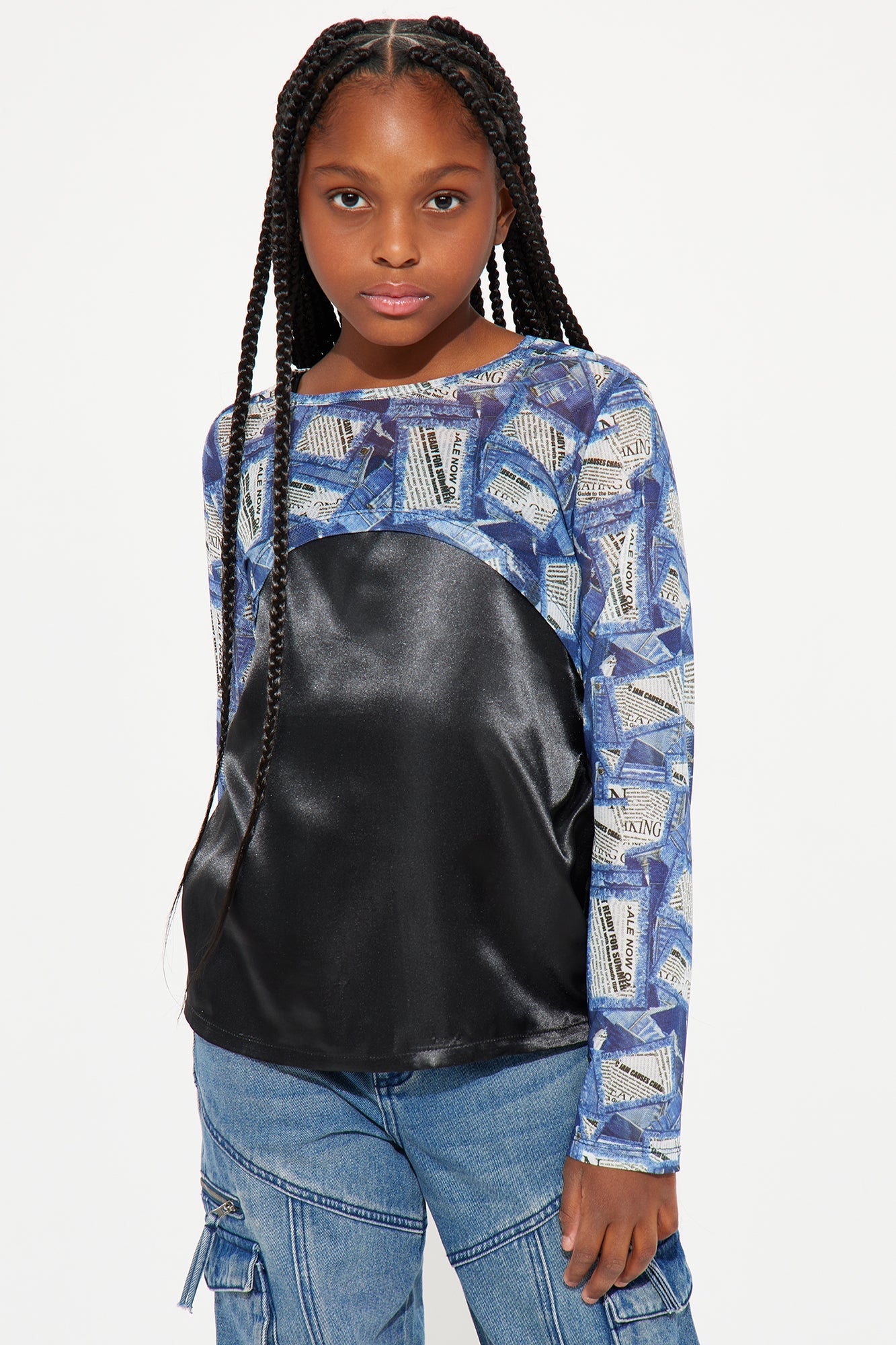 Mini City Of Dreams Mesh Crop Overlay Two-Fer Top - Black/combo