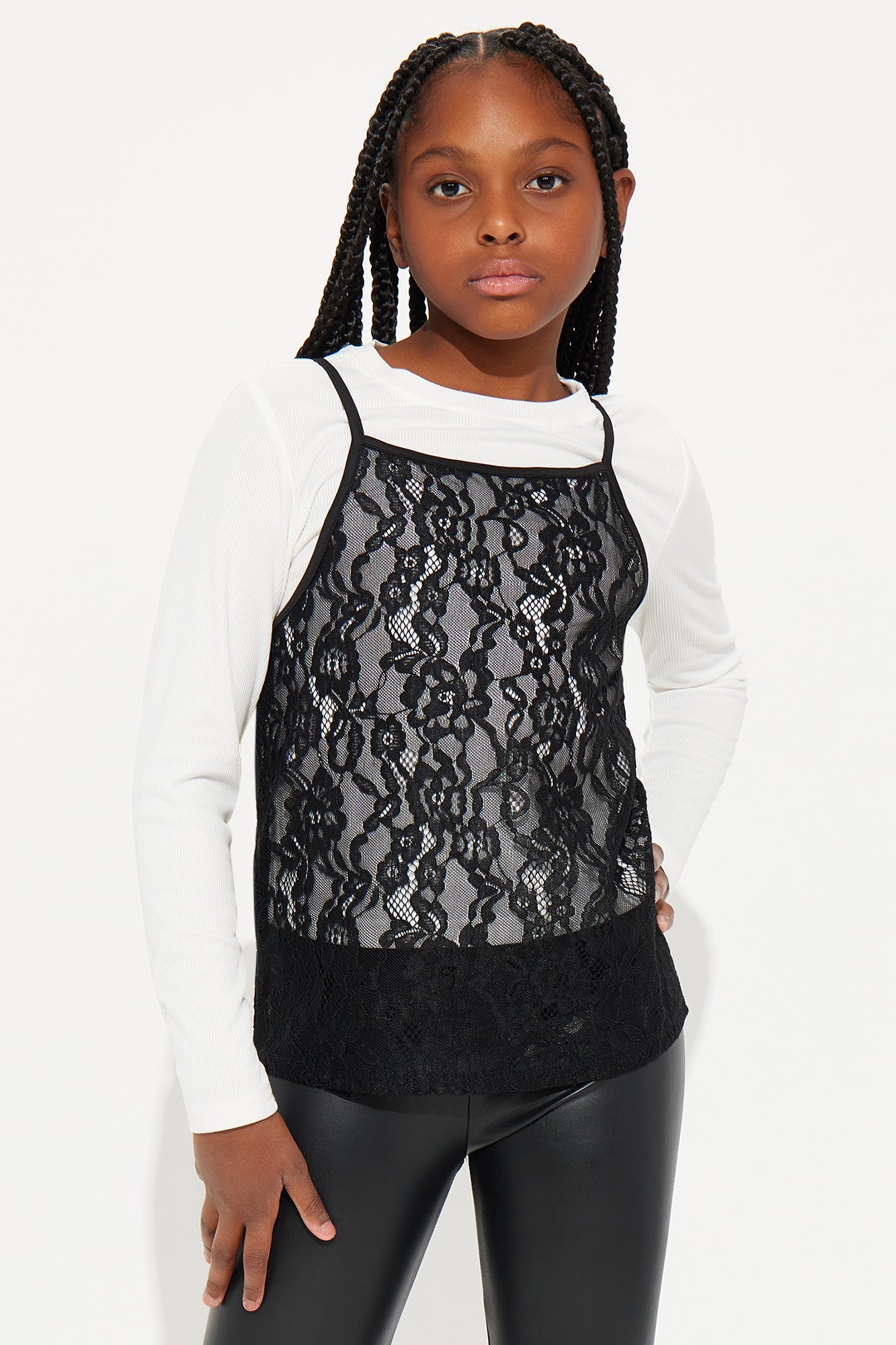 Mini Flower Power Two-Fer Top - Black/White