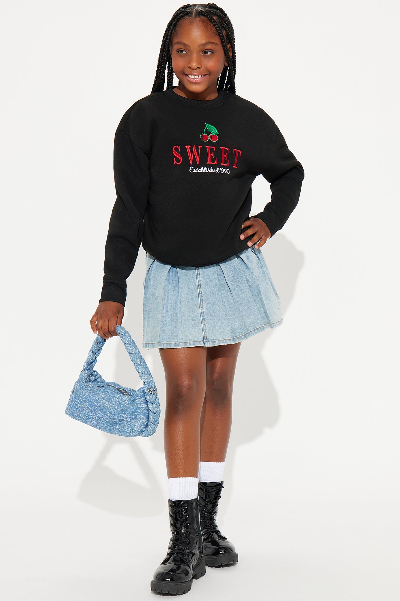 Mini Sweet Like Cherries Crew Neck Sweatshirt - Black