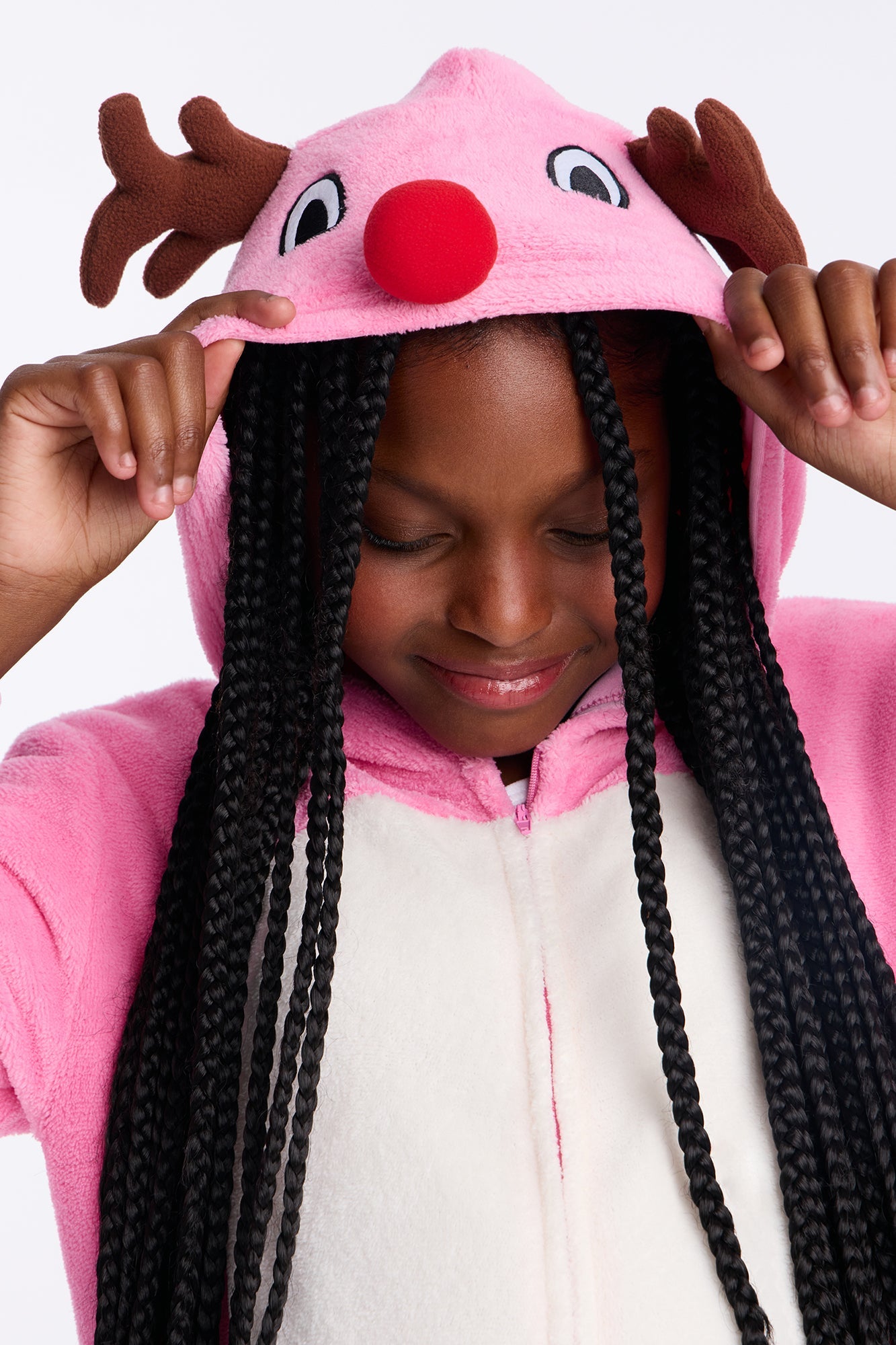 Mini Reindeer Plush Jumpsuit Onesie Set - Pink