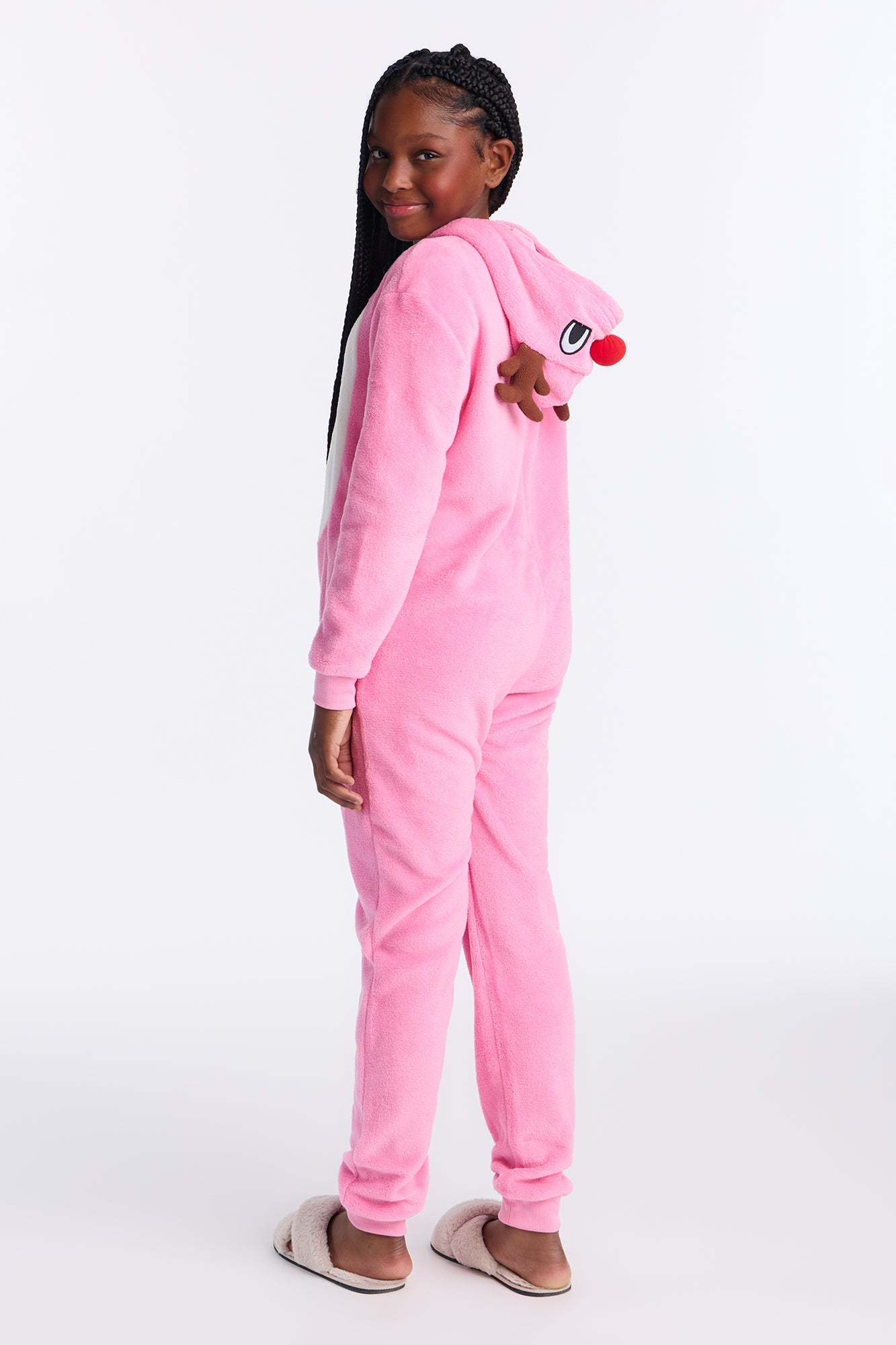 Mini Reindeer Plush Jumpsuit Onesie Set - Pink