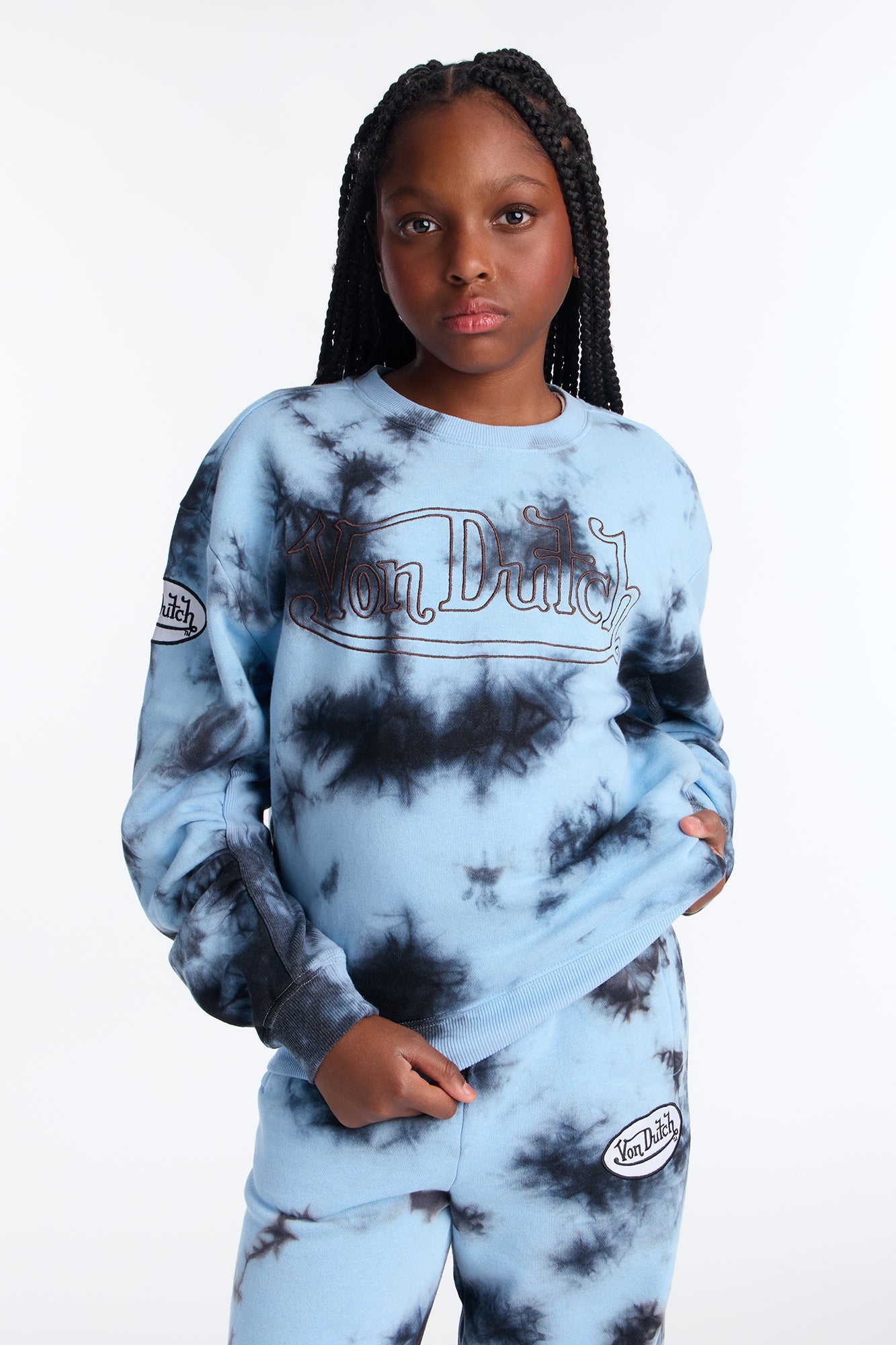 Mini Von Dutch Mineral Washed Crewneck Sweatshirt - Navy Wash