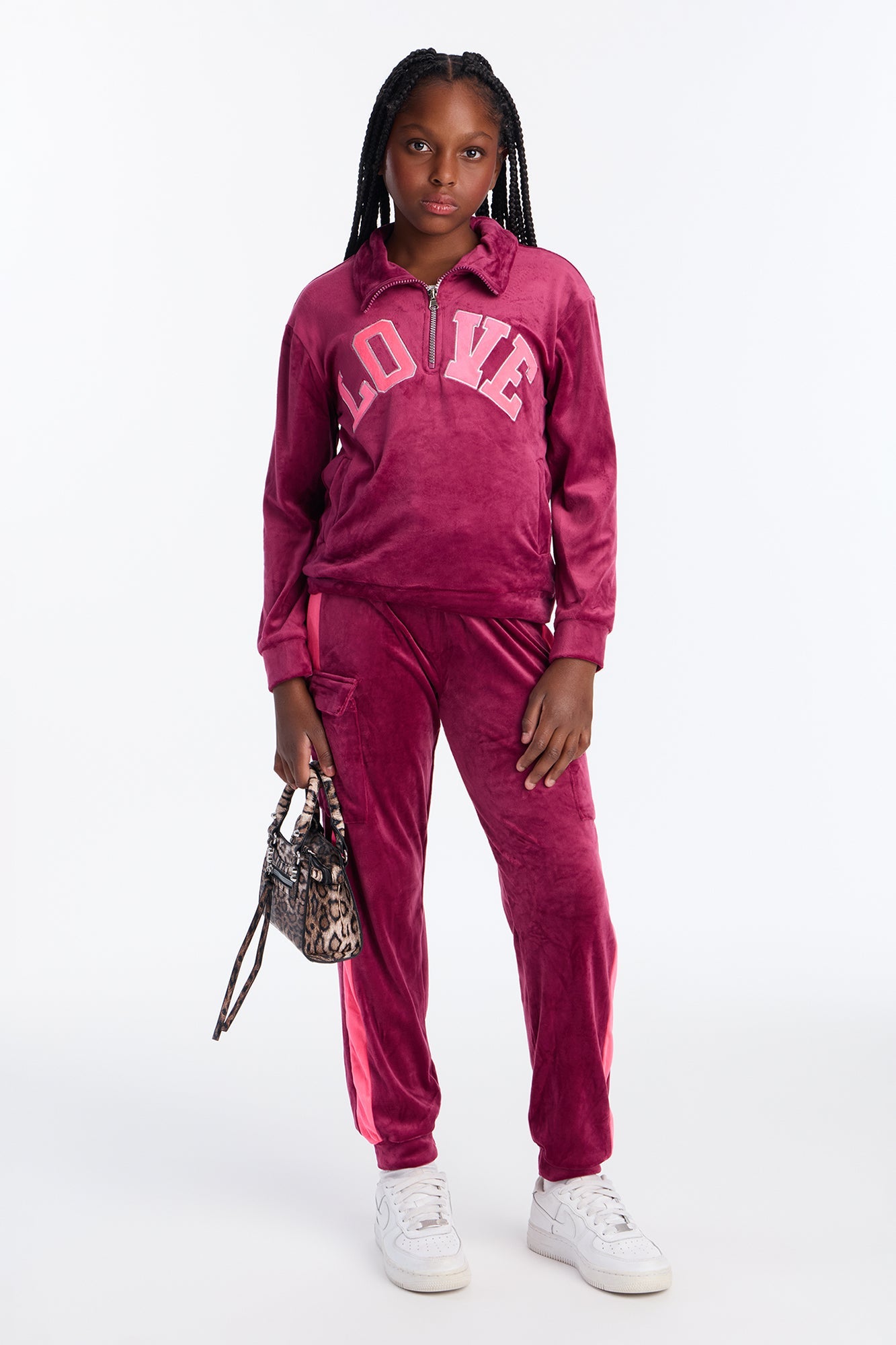 Mini Leading With Love Jogger Pant Set - Burgundy