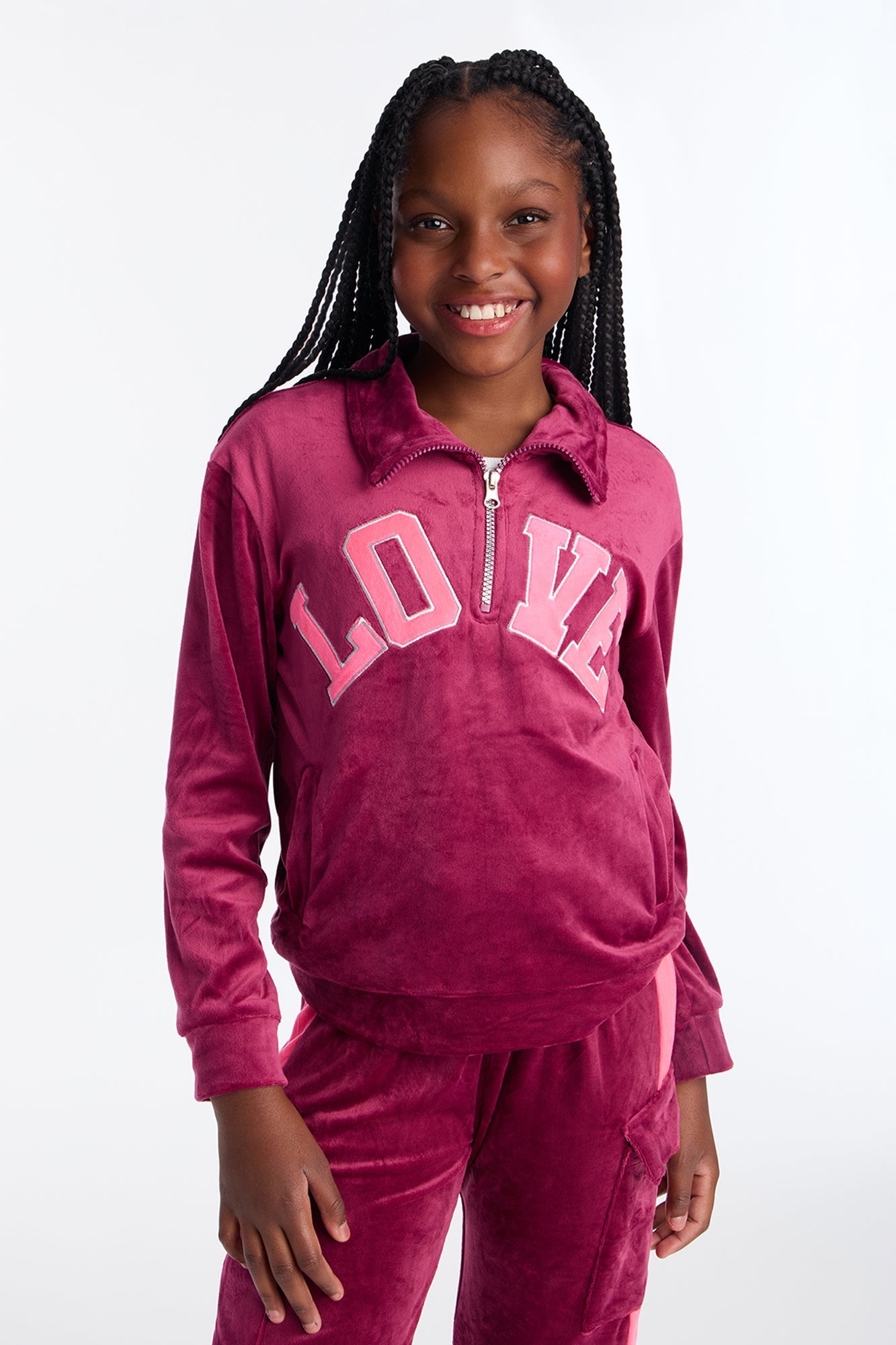 Mini Leading With Love Jogger Pant Set - Burgundy