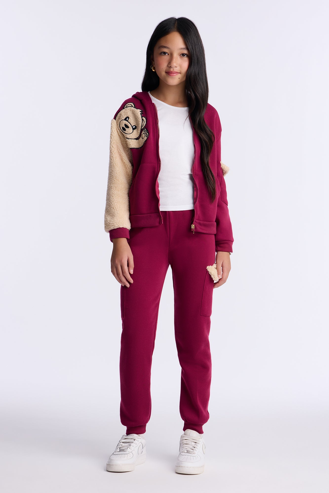 Mini Cuddly Cutie Cargo Jogger Pant Set - Burgundy