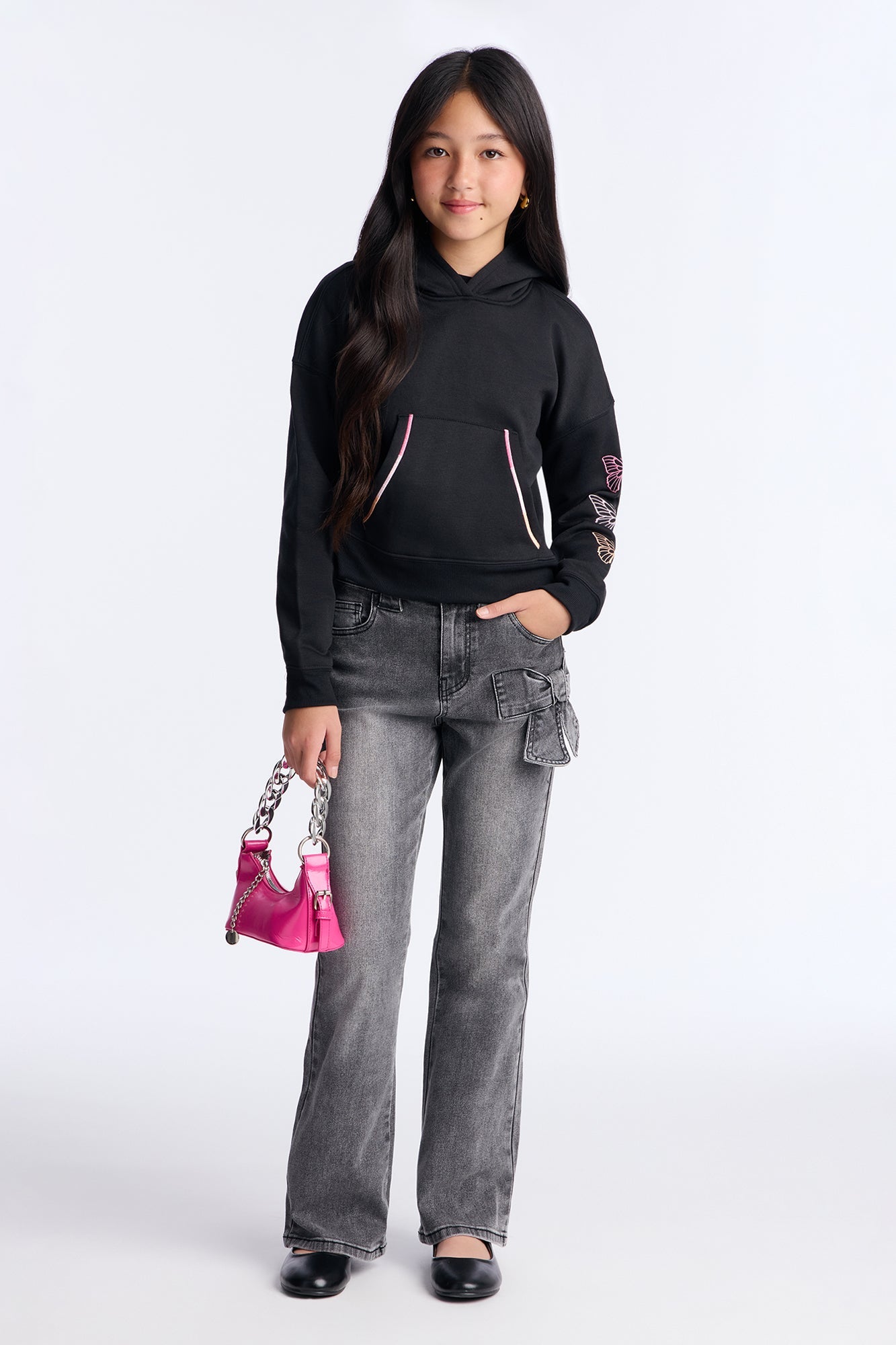 Mini Beautiful Butterfly Pullover Hoodie - Black