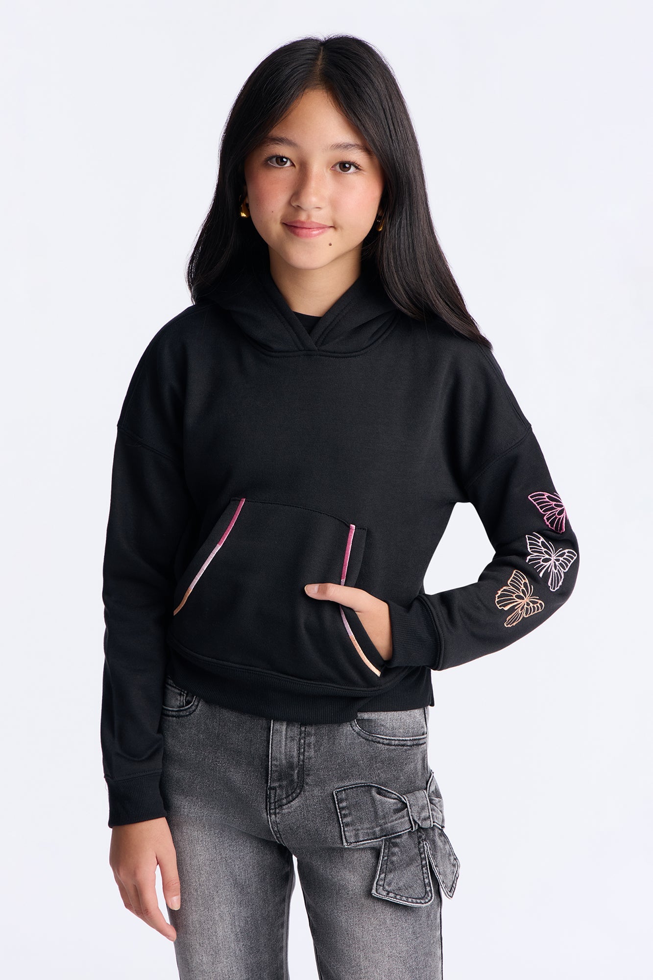 Mini Beautiful Butterfly Pullover Hoodie - Black